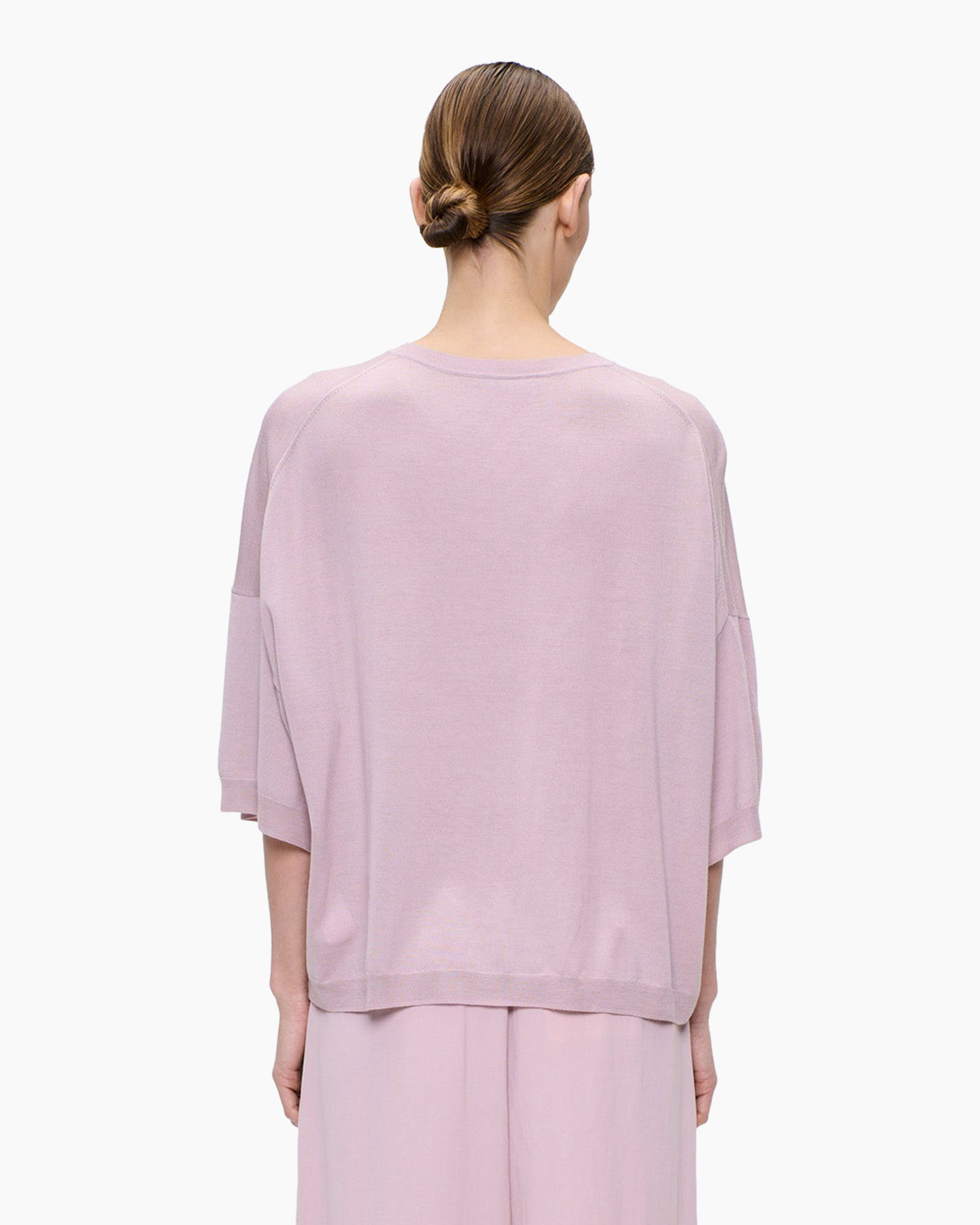 top, loose, lavender, knit, back view