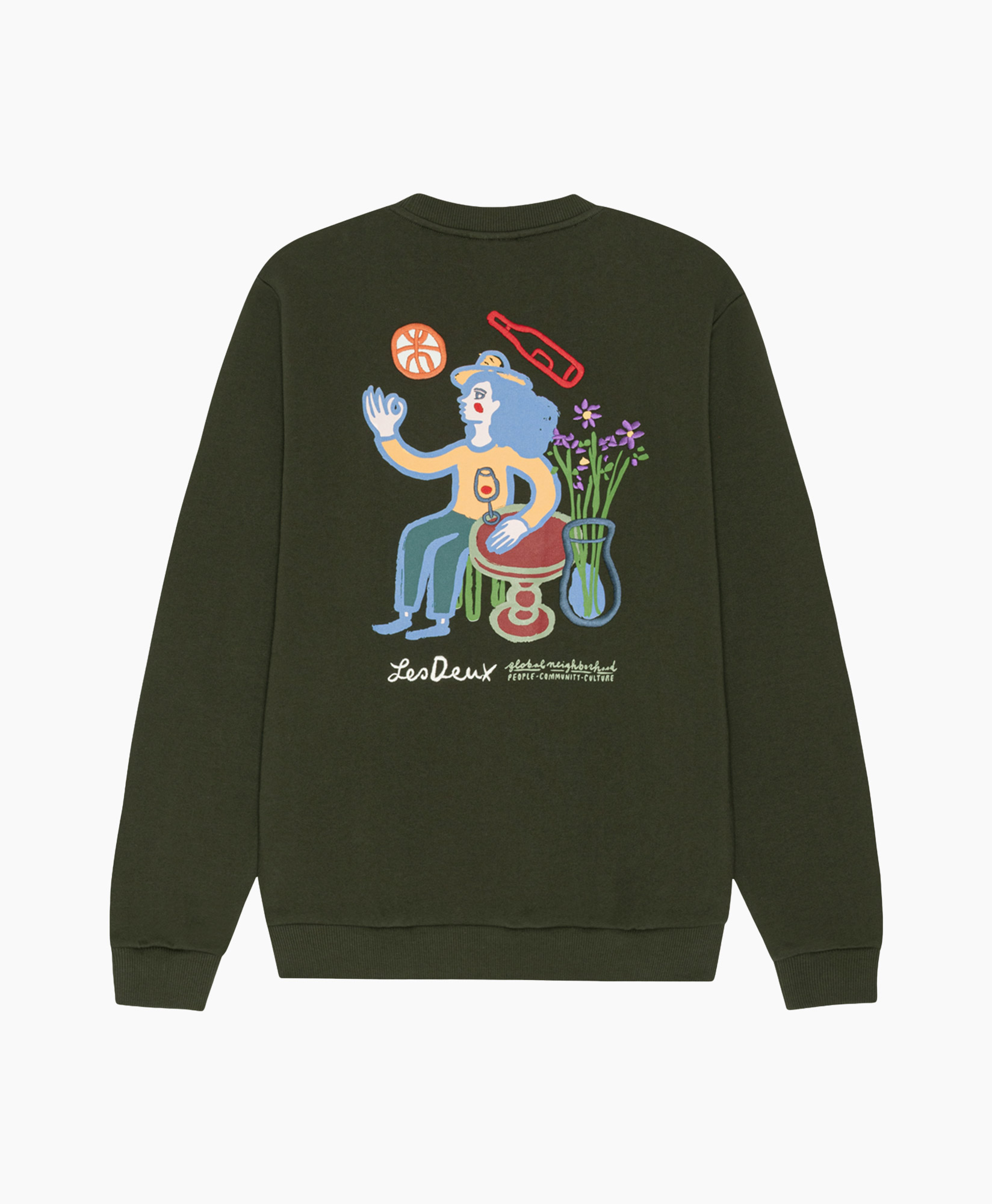 sweatshirt, olive green, long sleeve, crew neck, small logo