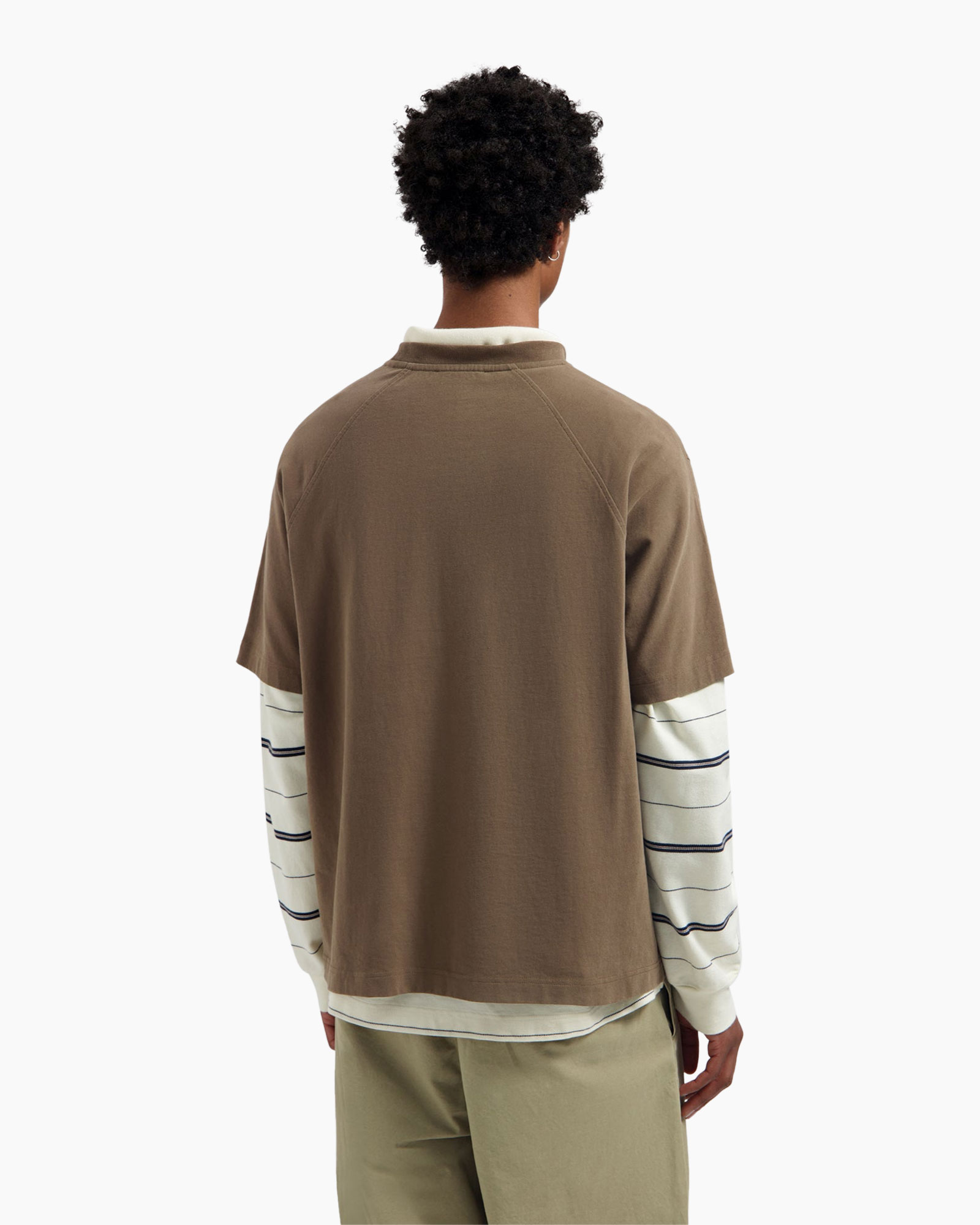 t-shirt, long-sleeve, layered, brown, striped