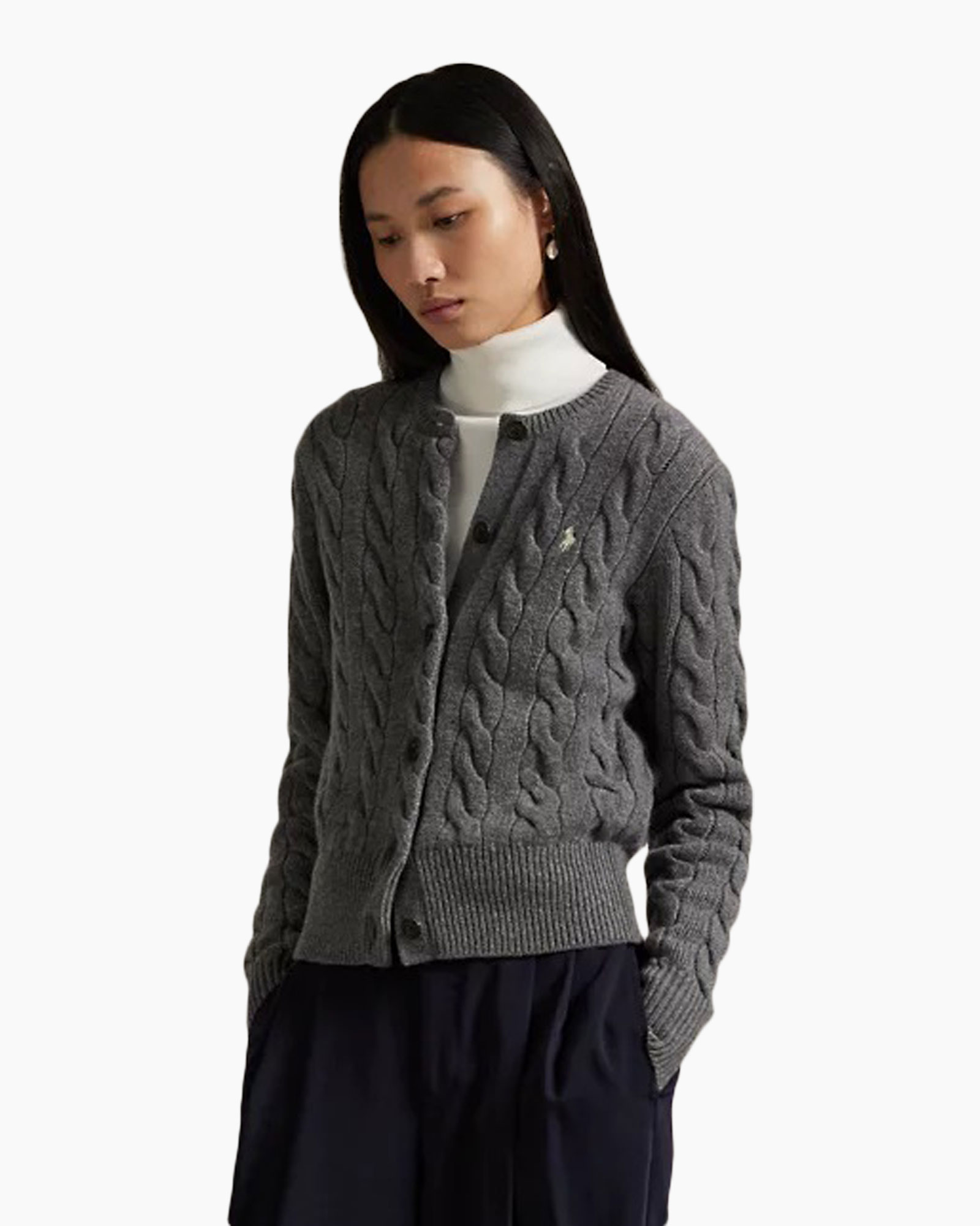 cardigan, knit, gray, cable-knit, button-up