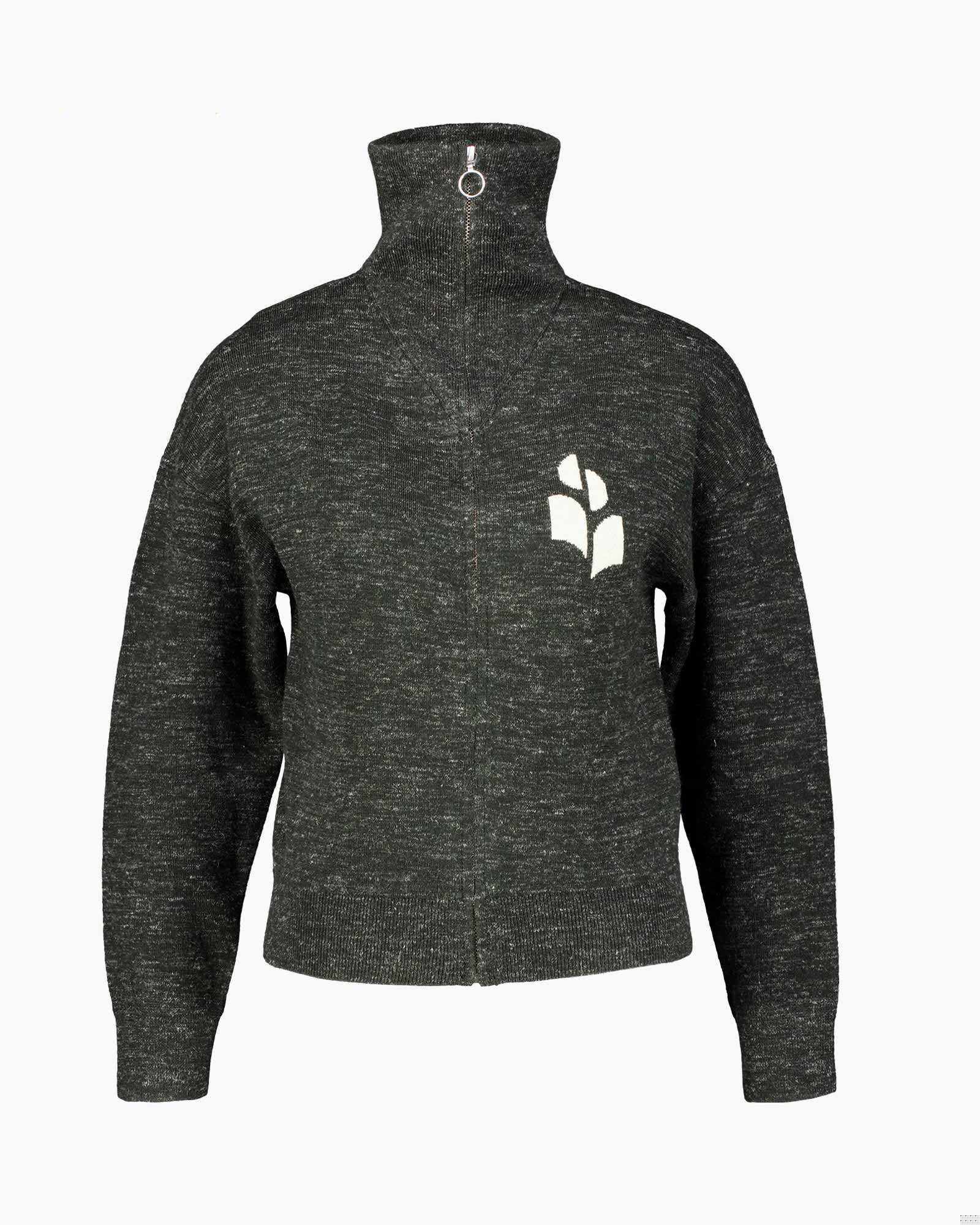 sweater, zip sweater, half-zip, dark gray, logo crest