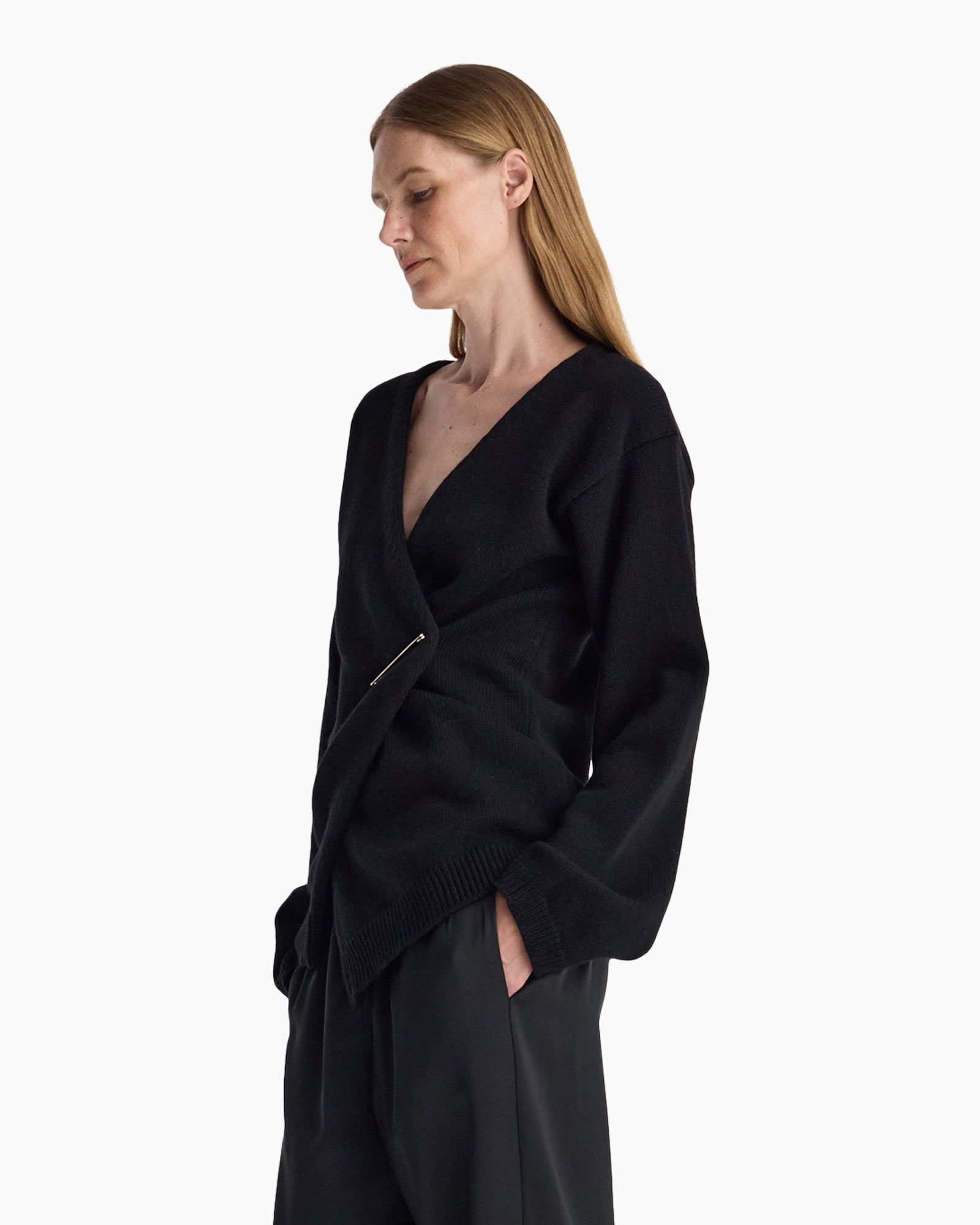 cardigan, black, wrap, knit, long-sleeve