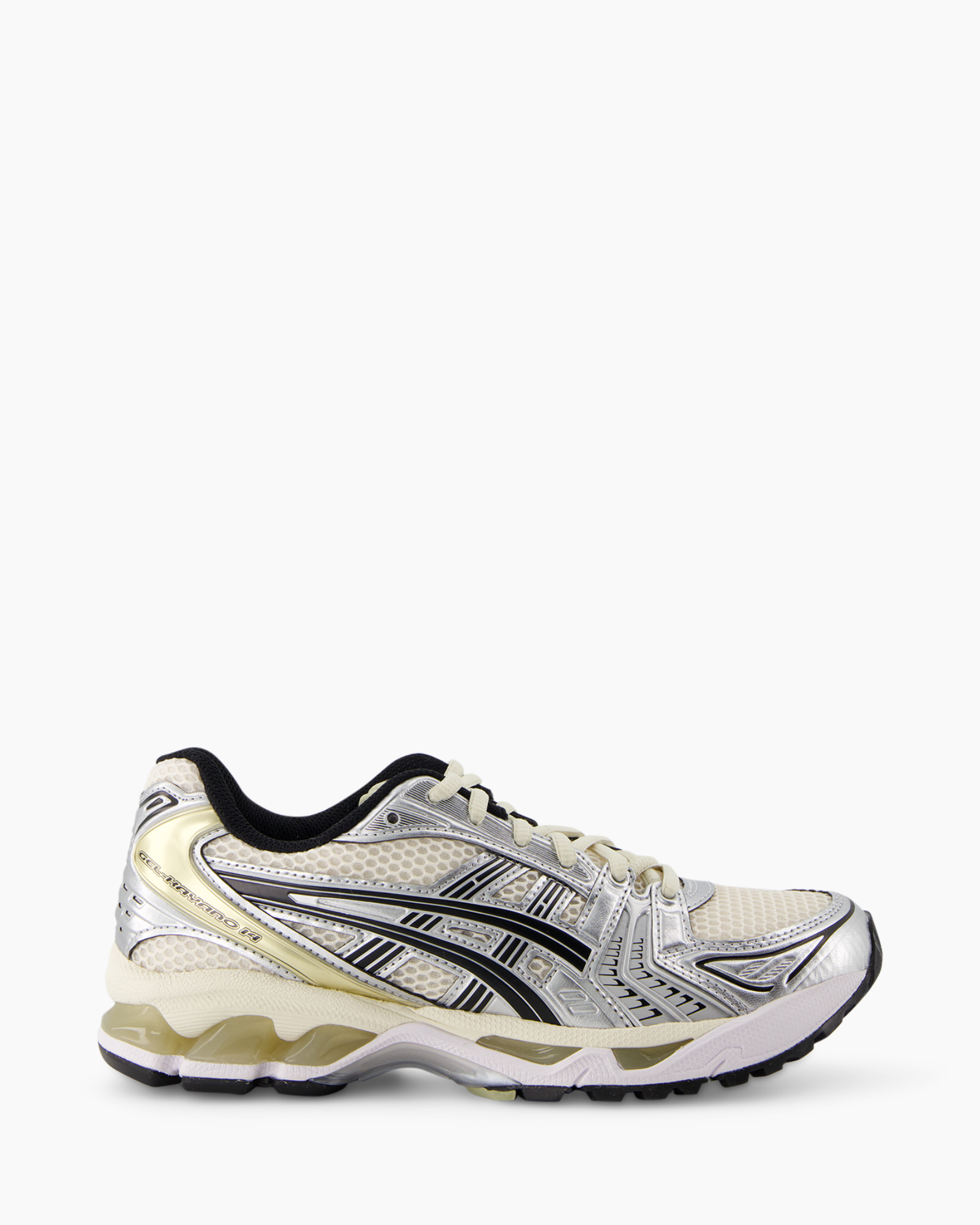 running shoes, sneaker, mesh upper, foam sole, silver black accents