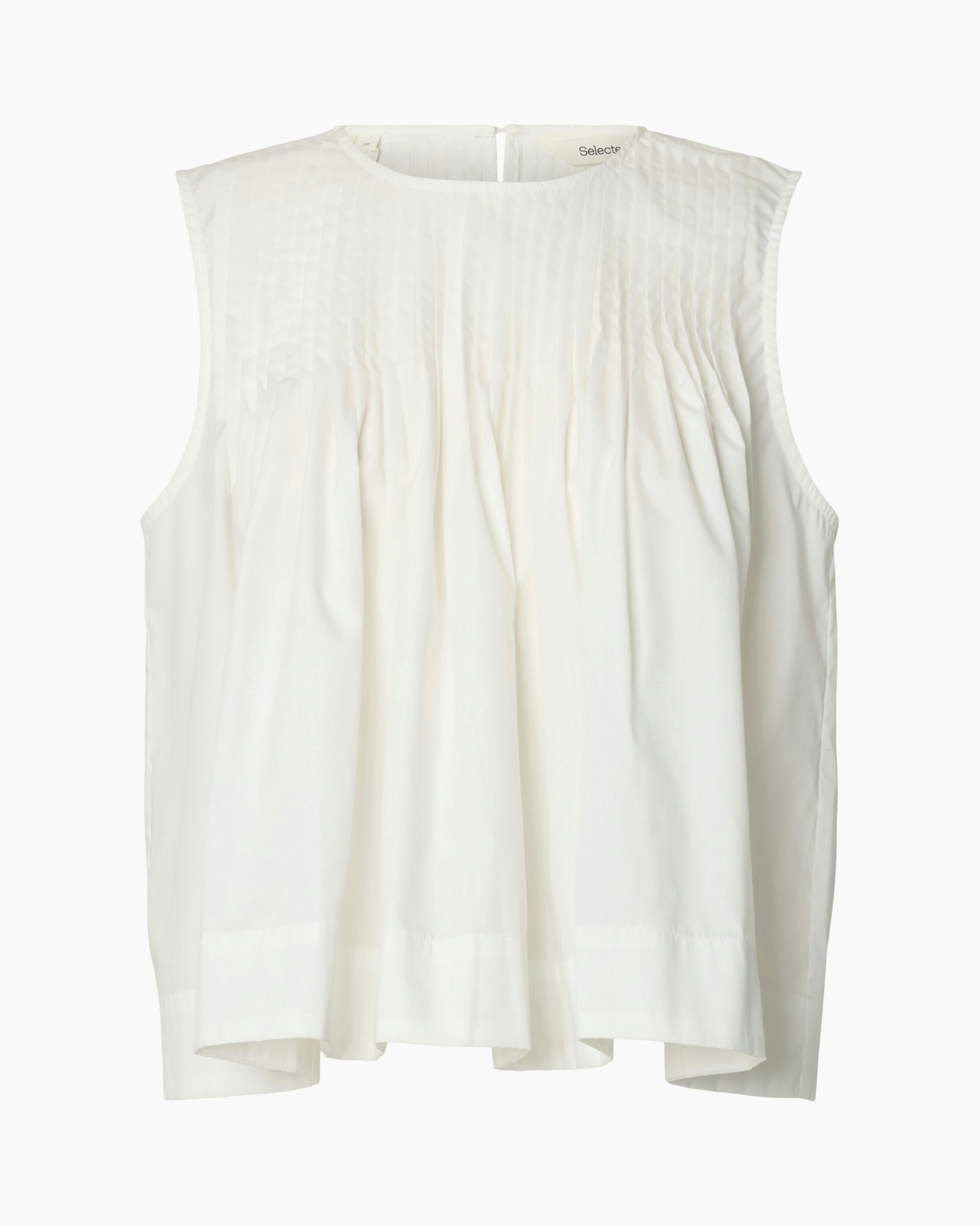 top, sleeveless, white, pleated, loose-fit