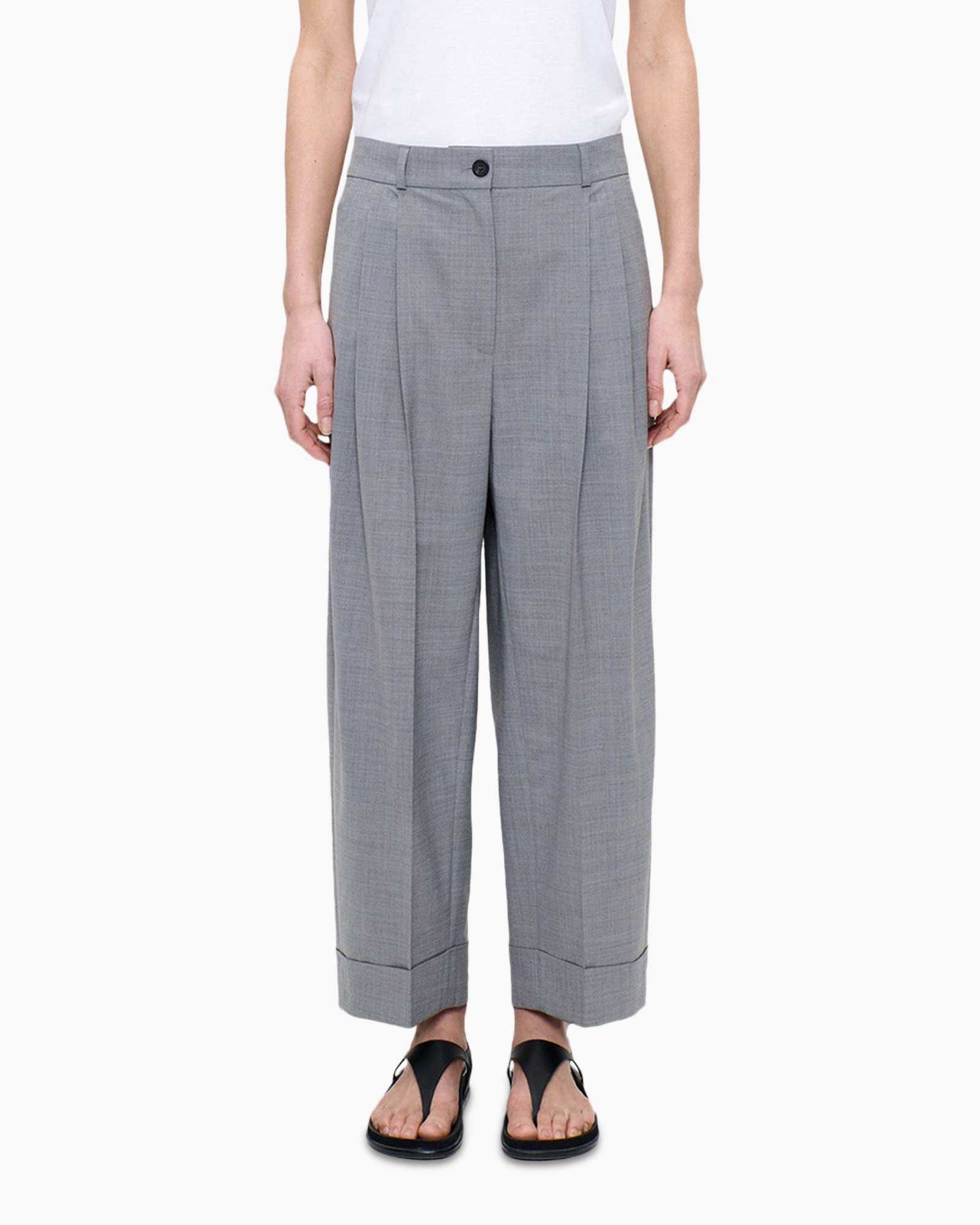 trousers, wide-leg, gray, plaid, flat-front