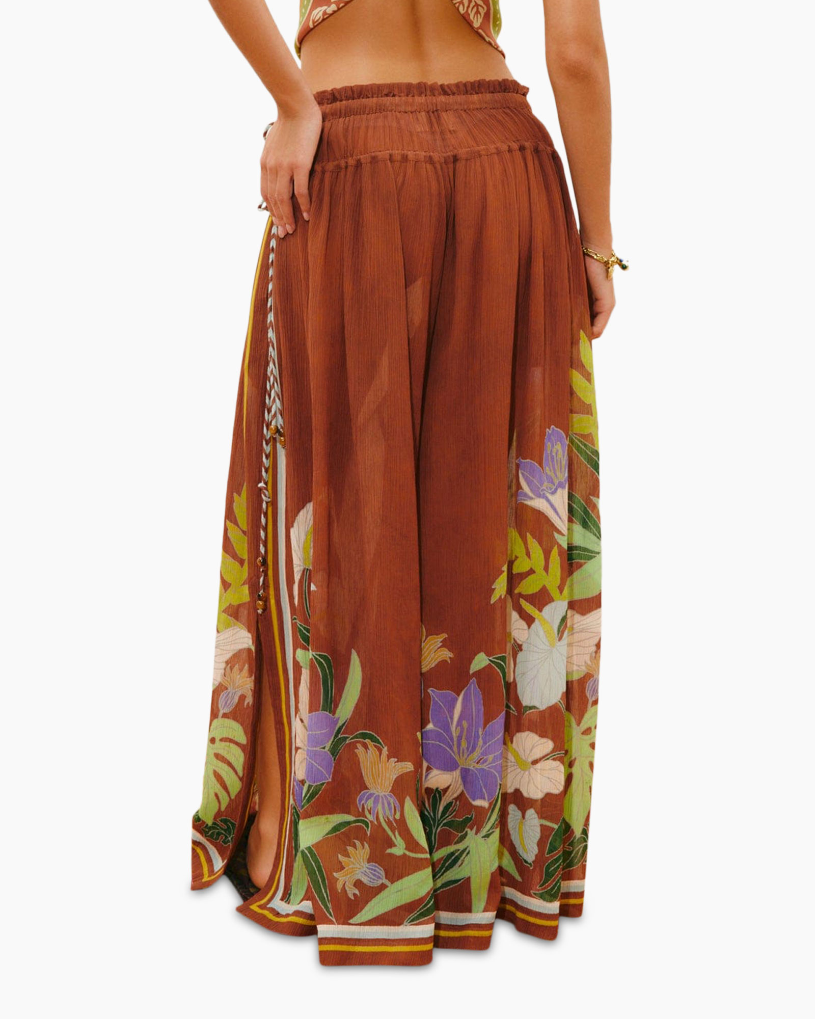 maxi skirt, brown skirt, floral print, tie-dye, long skirt