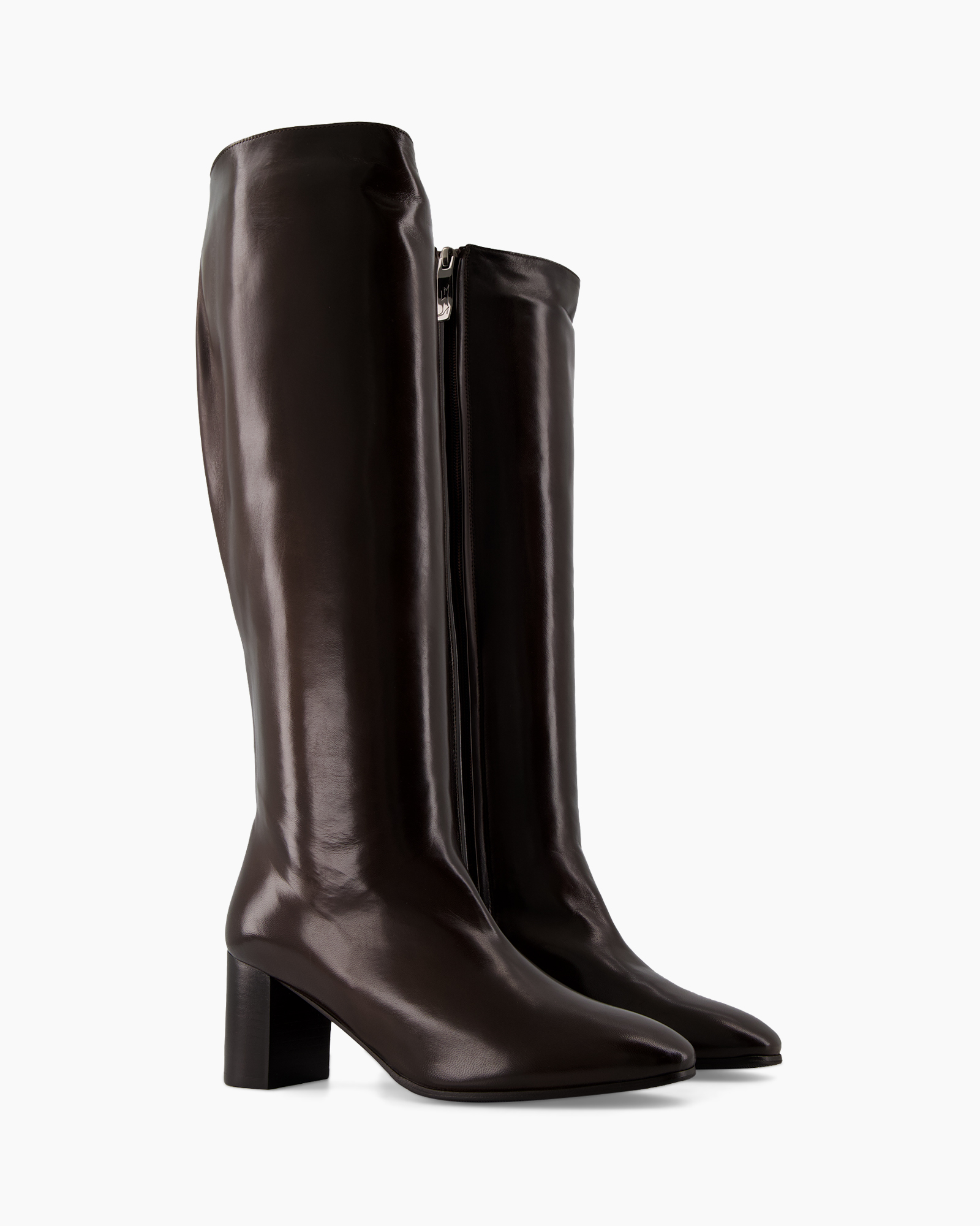 boots, knee-high, brown, leather, heel