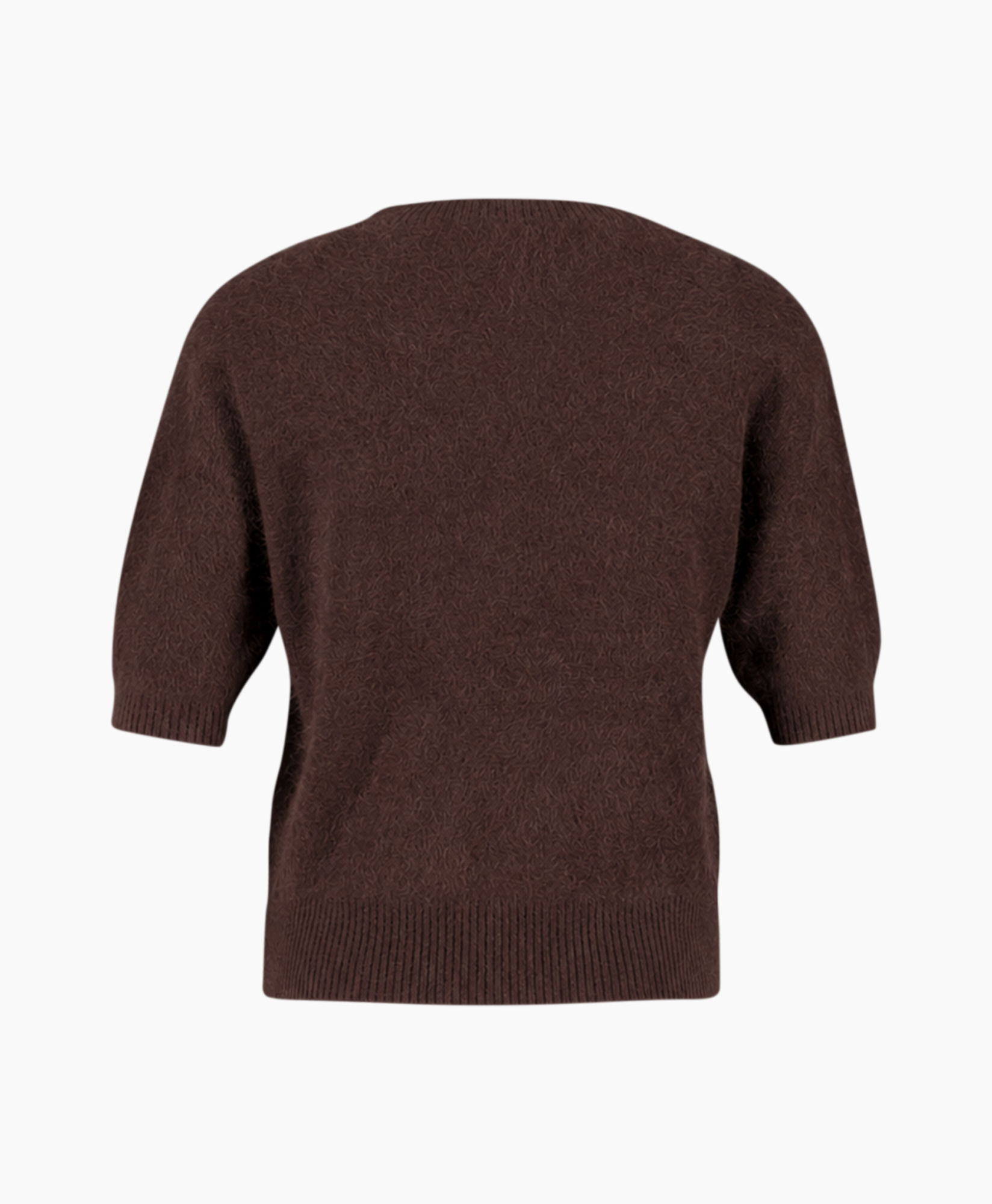 knit, sweater, brown, short-sleeve, back view