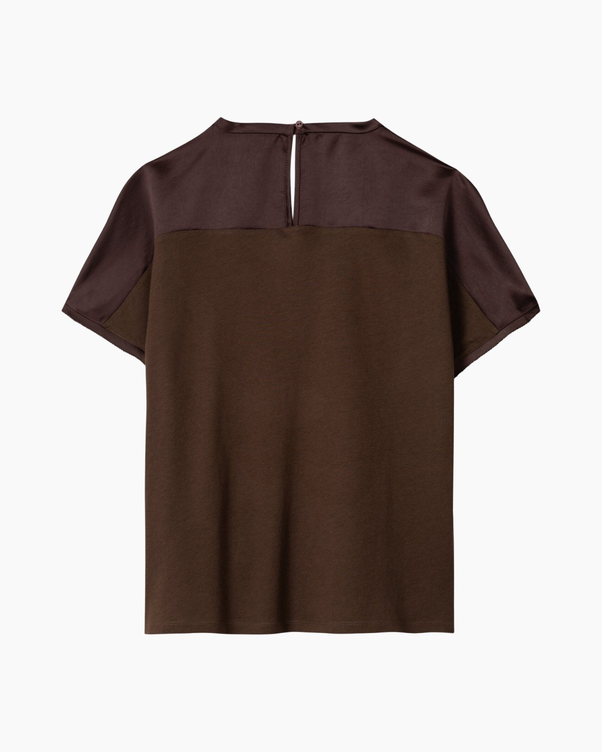 top, blouse, two-tone, brown, short-sleeve