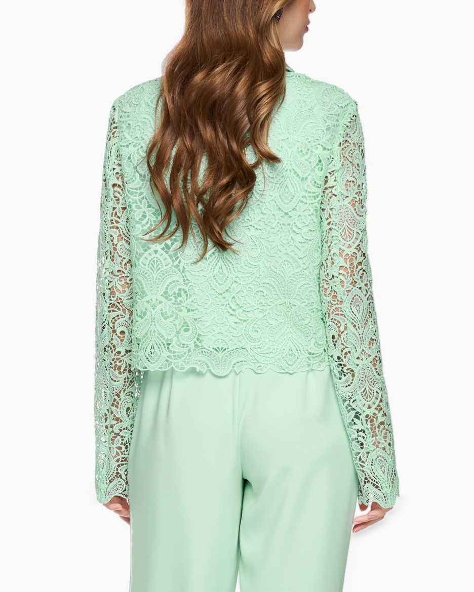 lace top, mint green, long sleeve, lace pattern, women's top