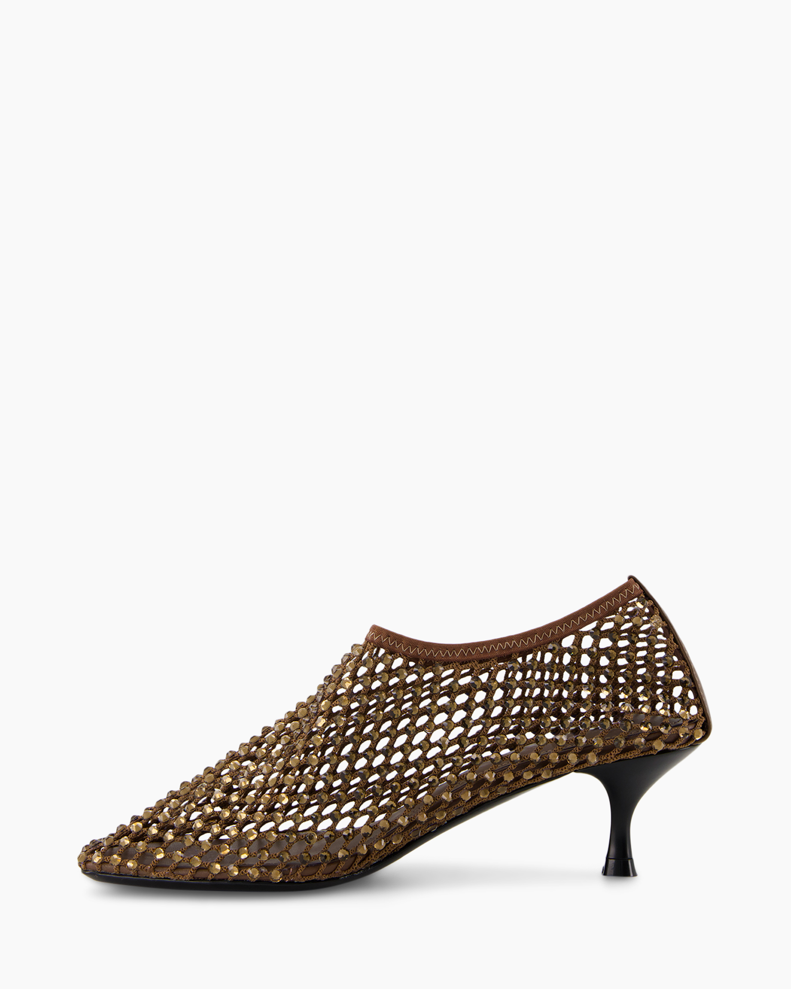 shoe, pump, mesh, braided, brown