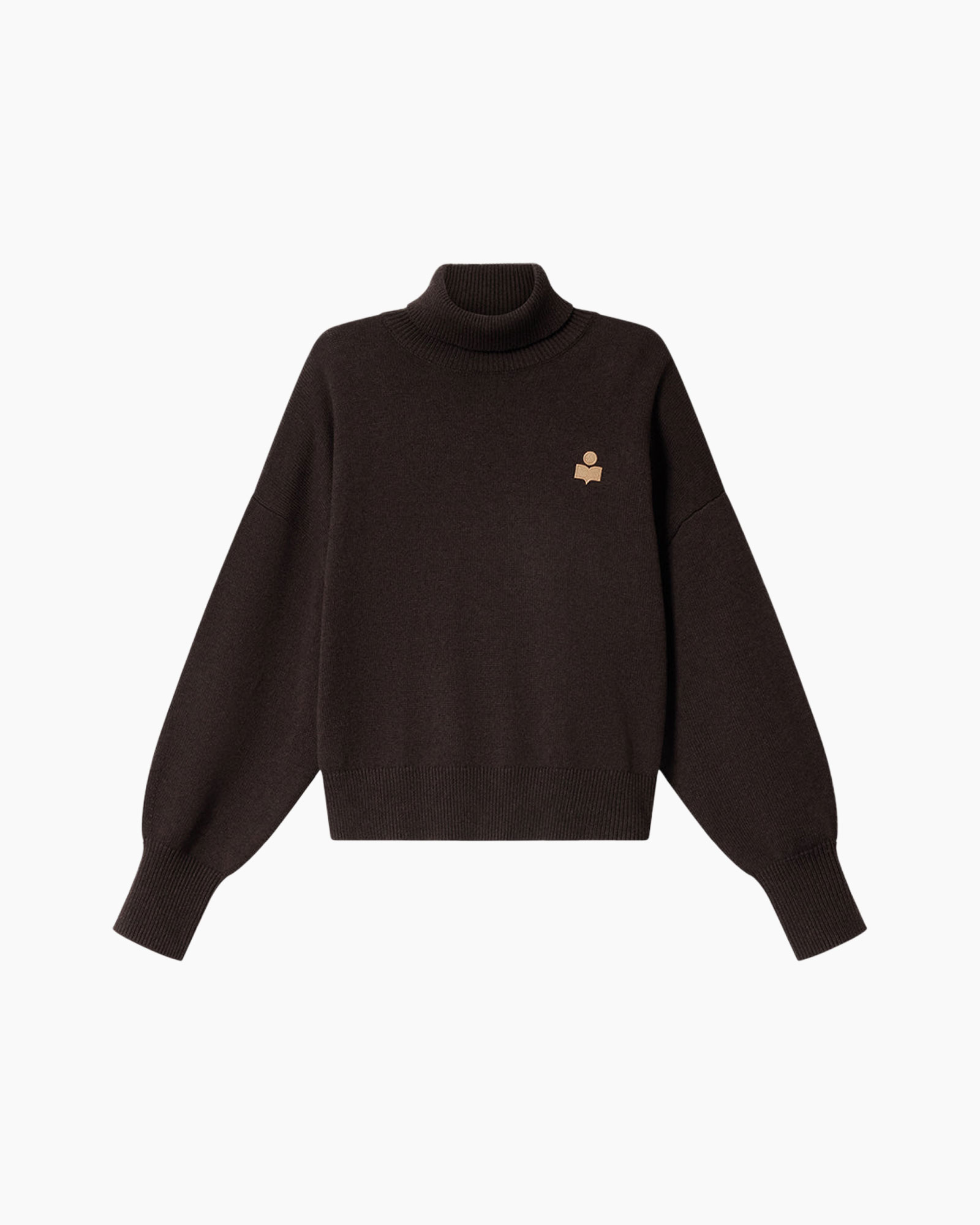 turtleneck, sweater, knit, dark brown, logo