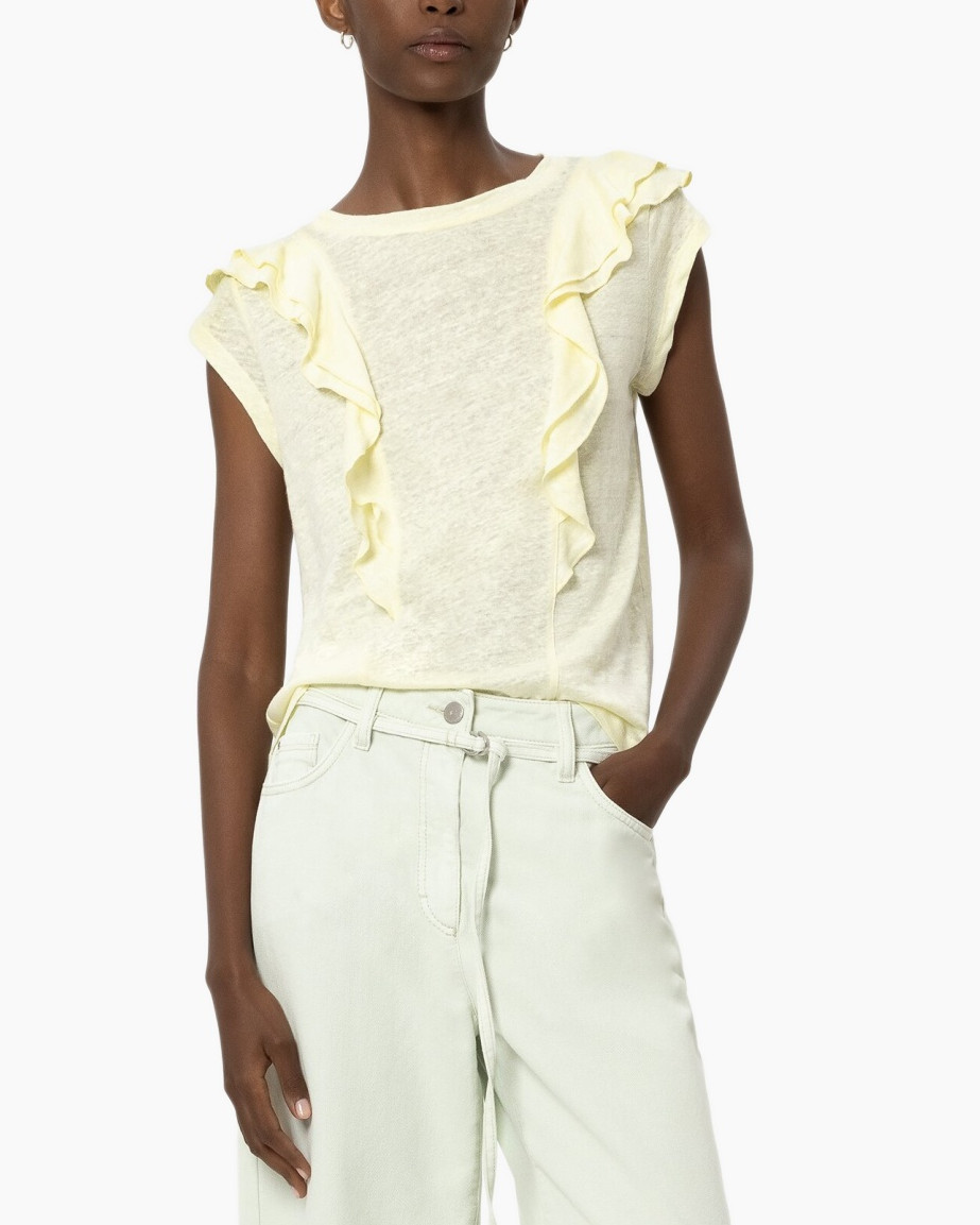 top, t-shirt, frill, sleeveless, yellow