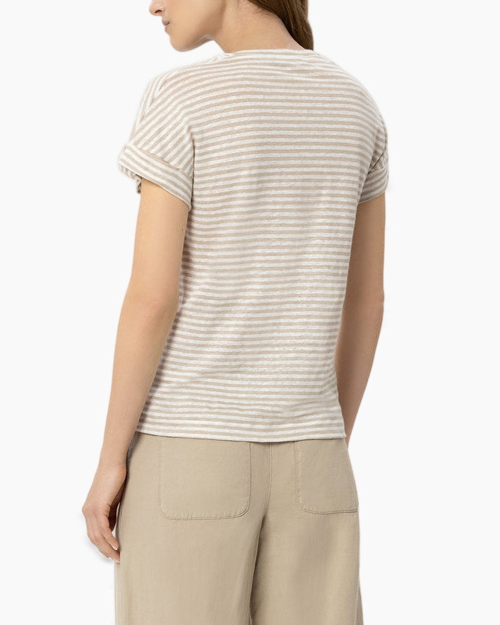 t-shirt, striped, beige, crew-neck, short-sleeve