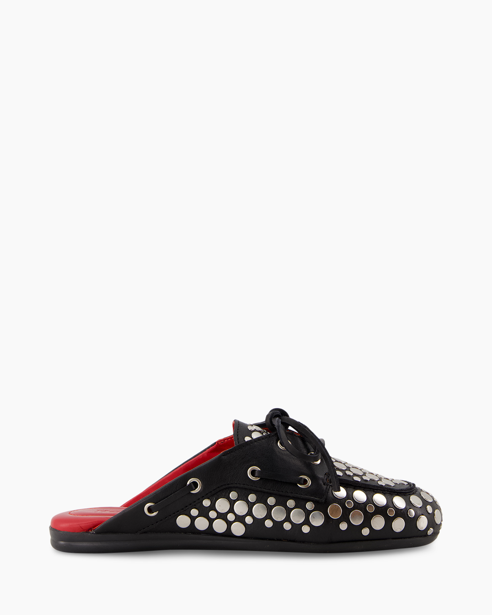 slipper, moccasin, black, studded, open-back