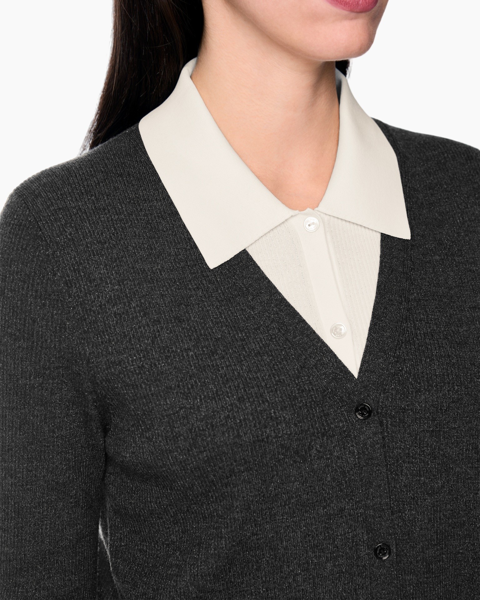 collared, cardigan, knitted, dark-gray, buttoned