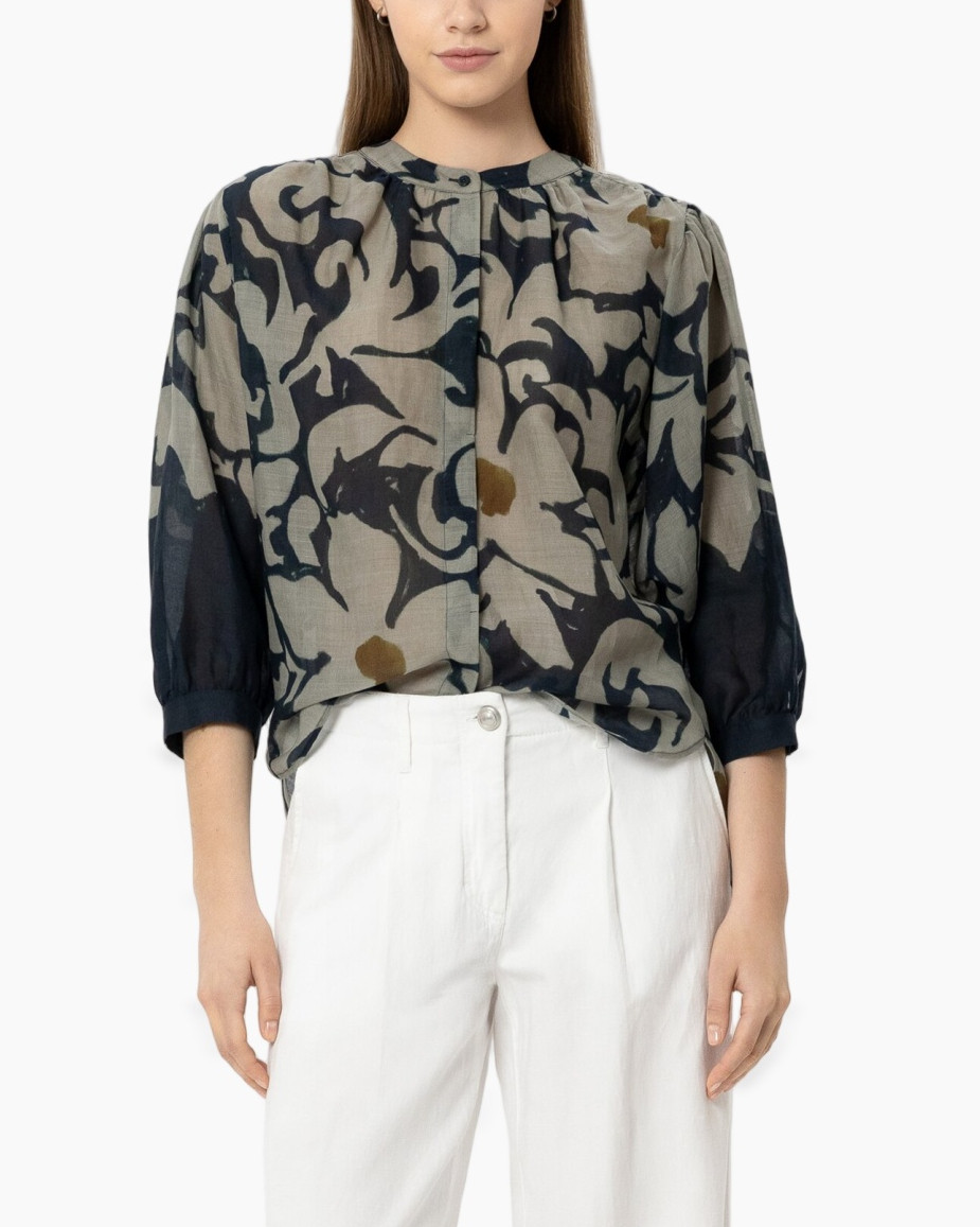 blouse, paisley, camouflage, 3/4 sleeves, linen blend