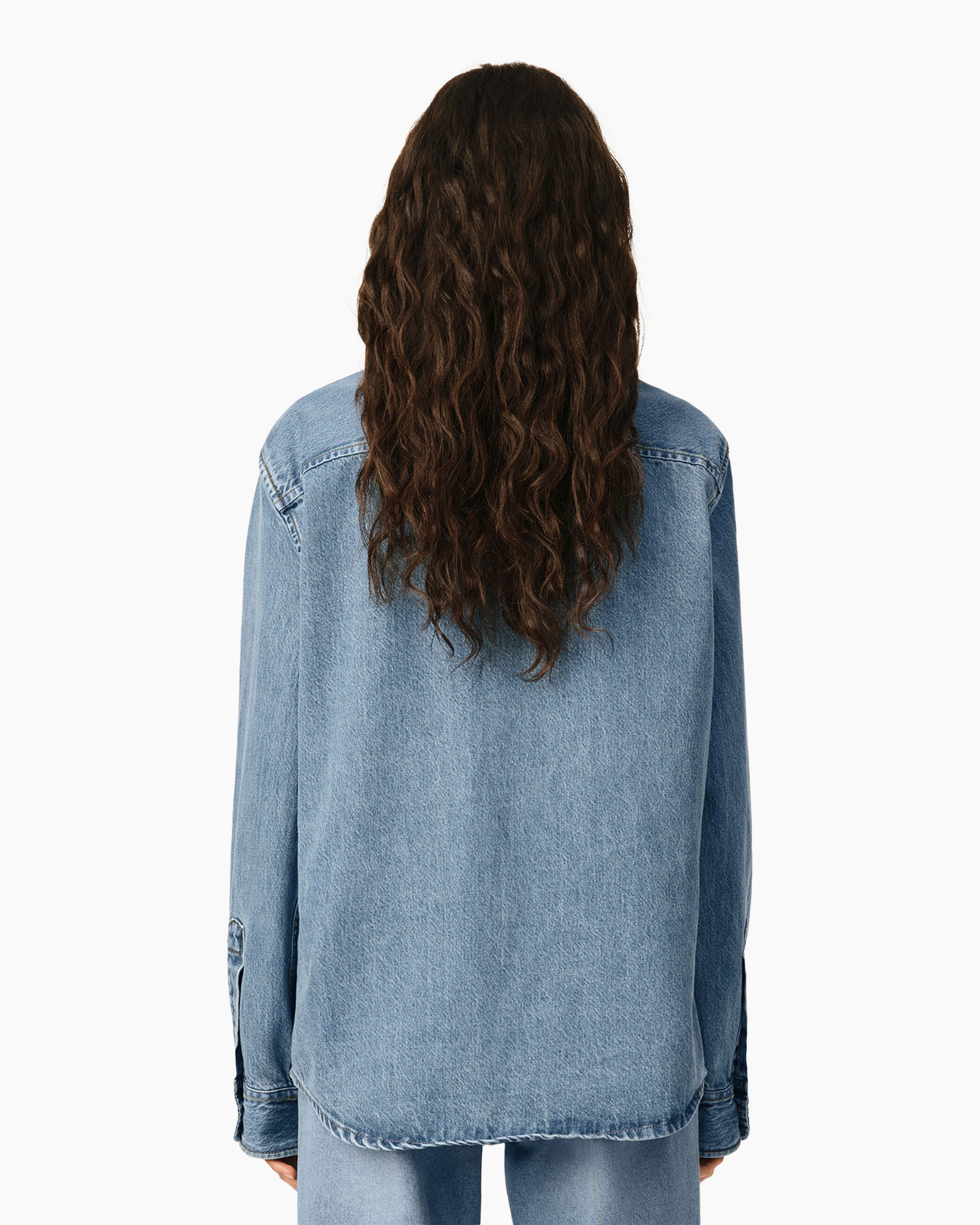 denim shirt,  long sleeve,  back view,  blue wash denim,  cotton denim