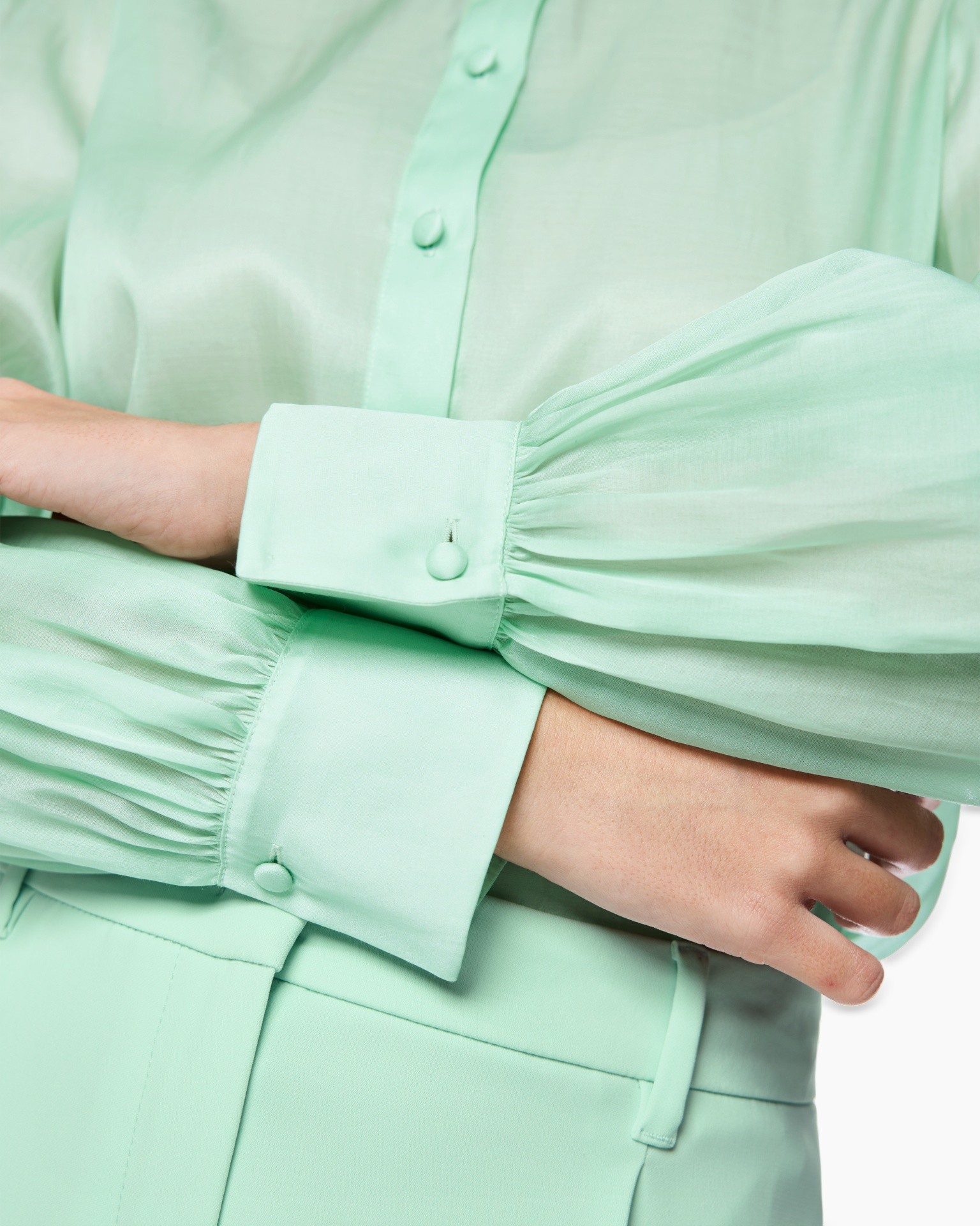 shirt, longsleeve, mint-green, buttoned cuff, collar detail