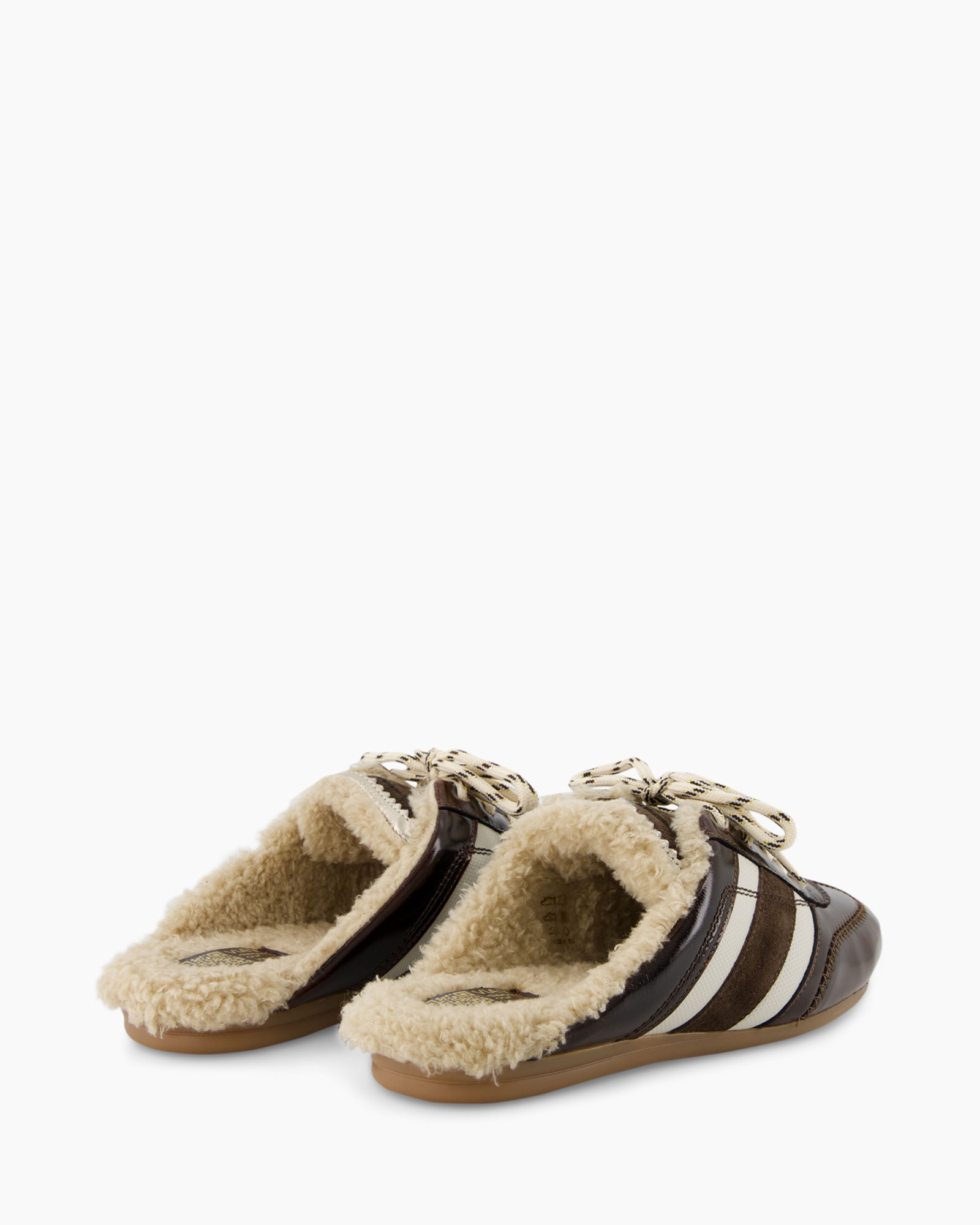 slippers, moccasins, faux-fur, lined, brown-white stripes