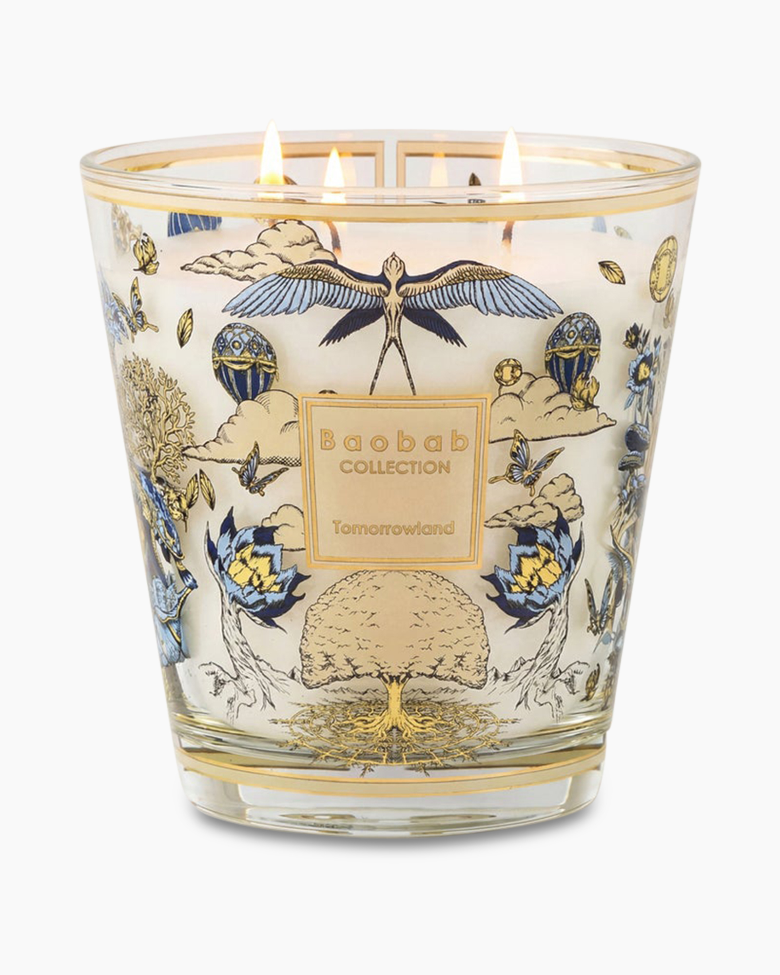 scented candle, glass container, gold trim, decorative pattern, Baobab collection