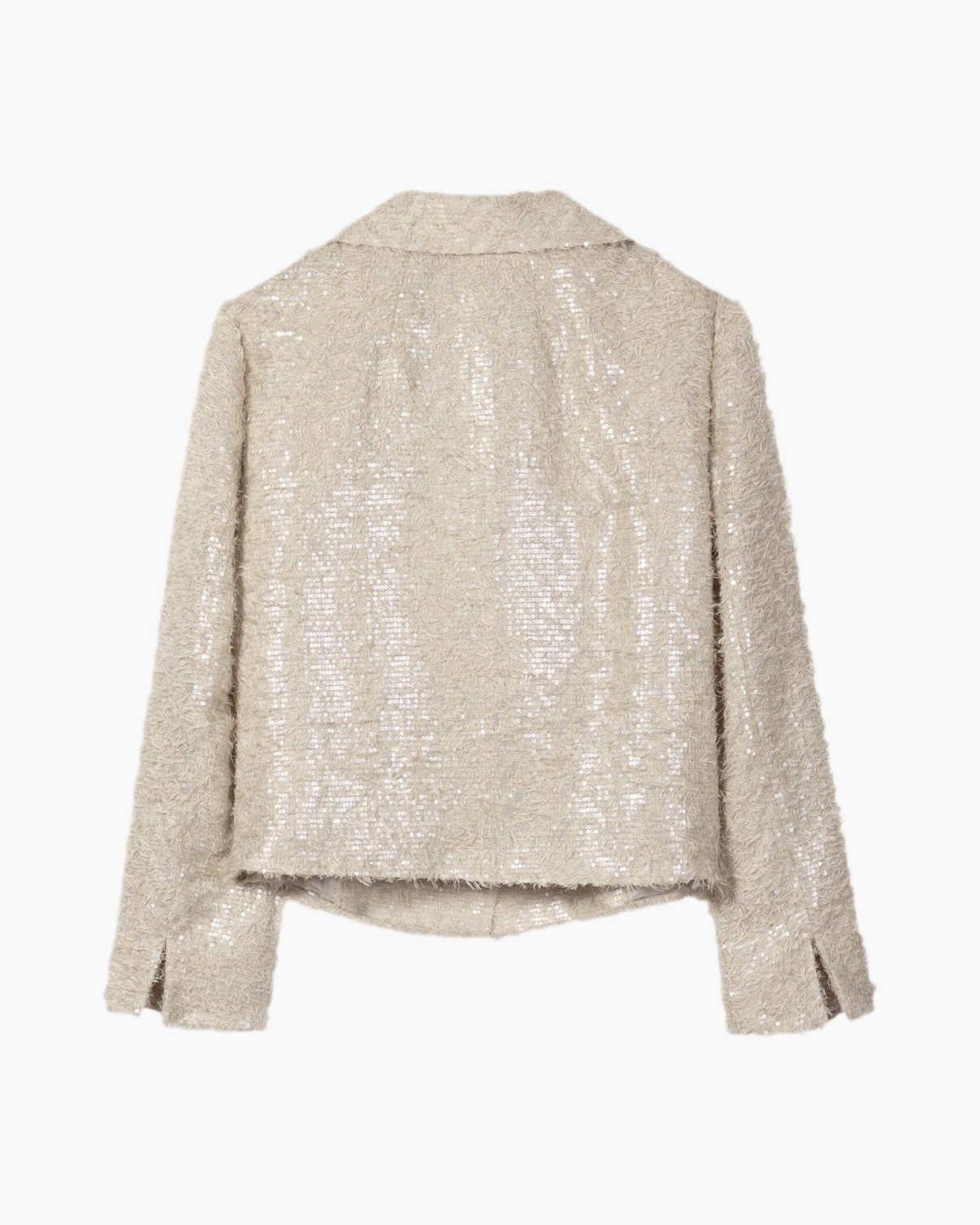 sequin, blazer, beige, long-sleeve, collar