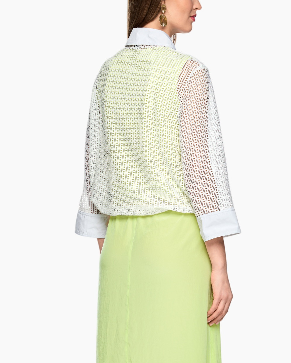 lace shirt, mesh top, collared, white, semi-transparent