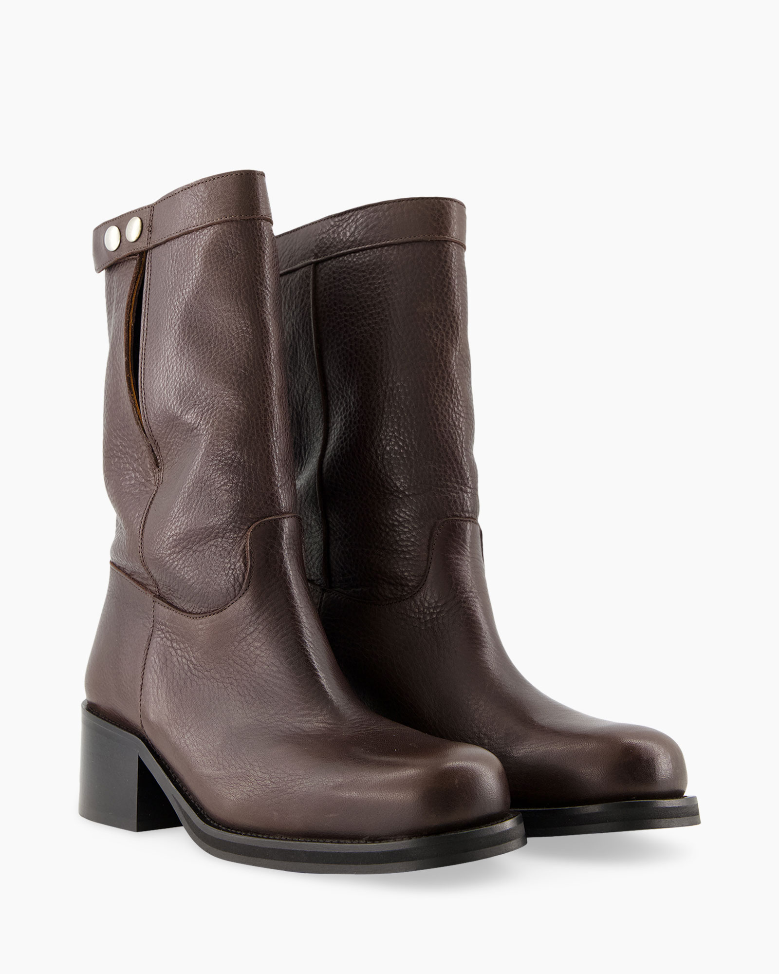 boots, brown leather boots, mid heel, ankle boots, slouched shaft