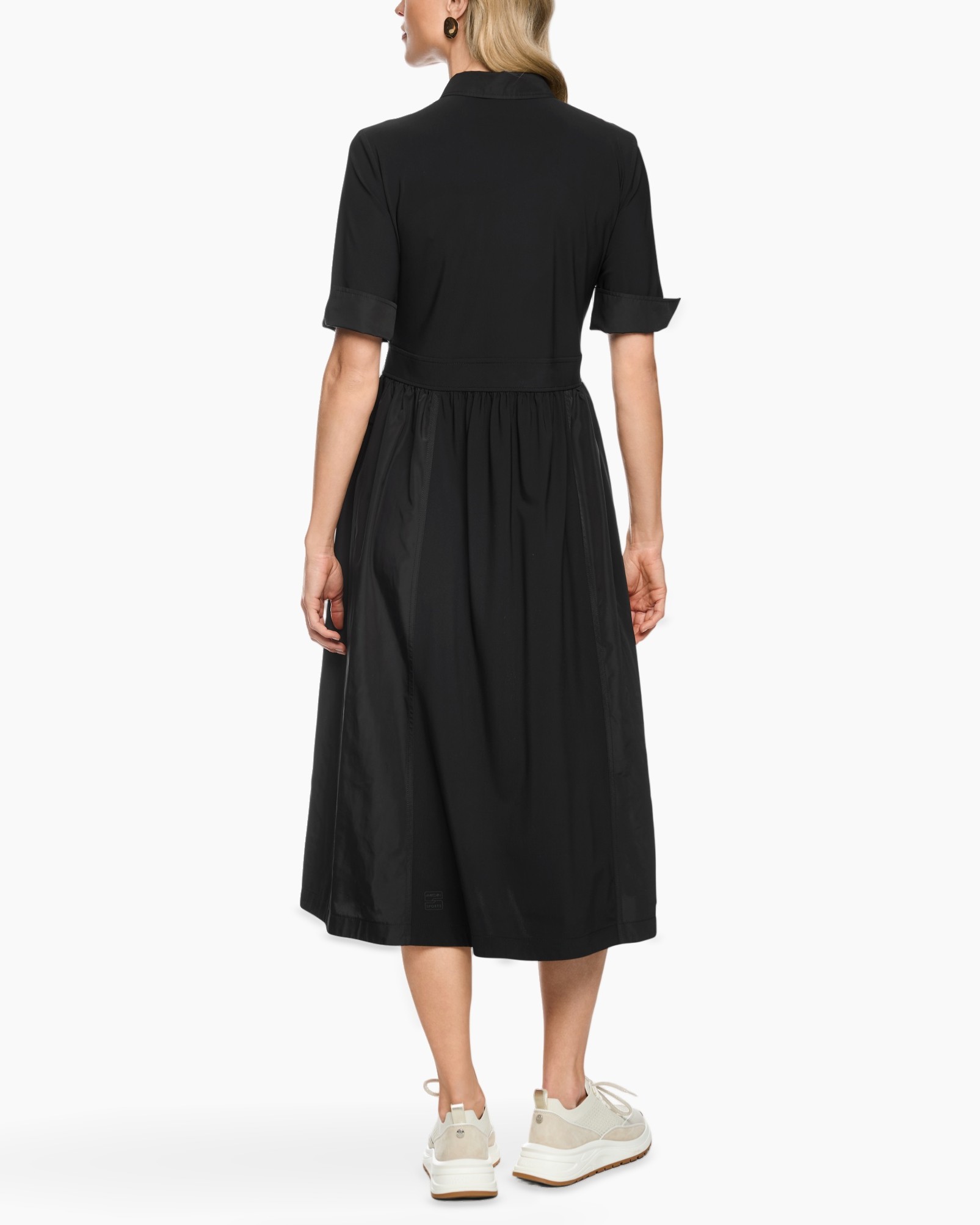 dress, black, mid-length, short-sleeve, collar