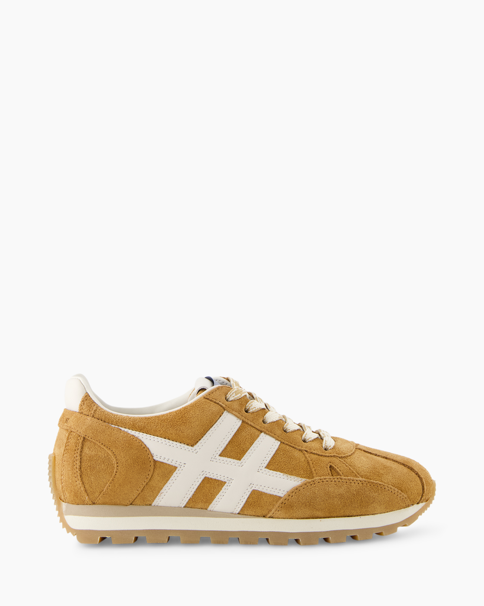 sneaker, suede, brown, white stripes,  Athletic shoe