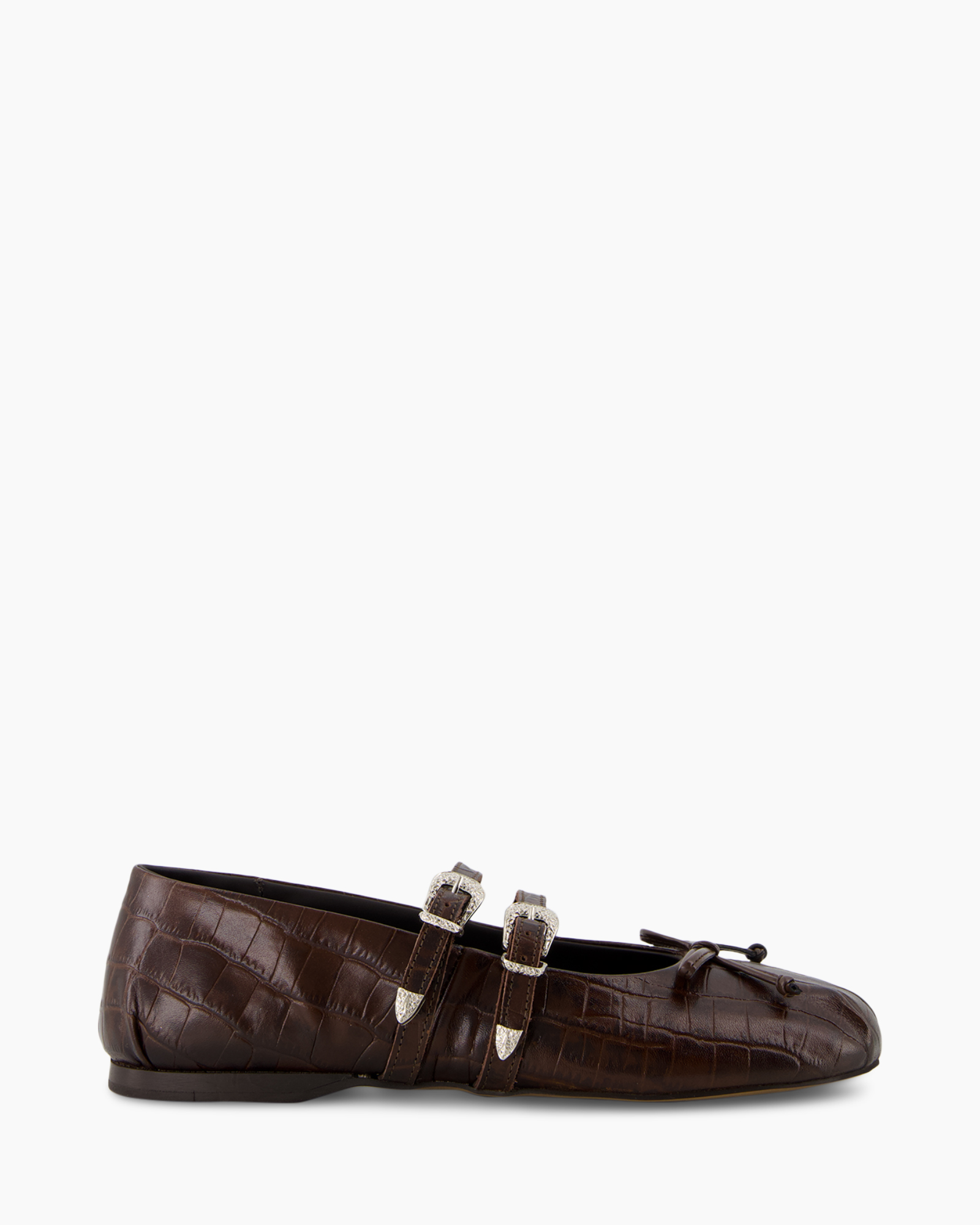 ballet flat, brown, leather, double buckle, textured