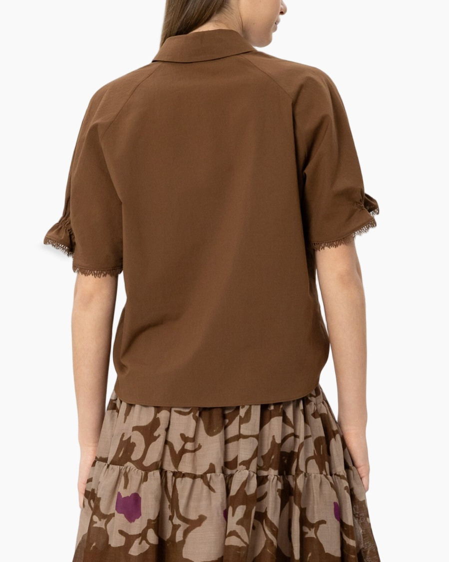 blouse, button-down, shortsleeve, brown, collar