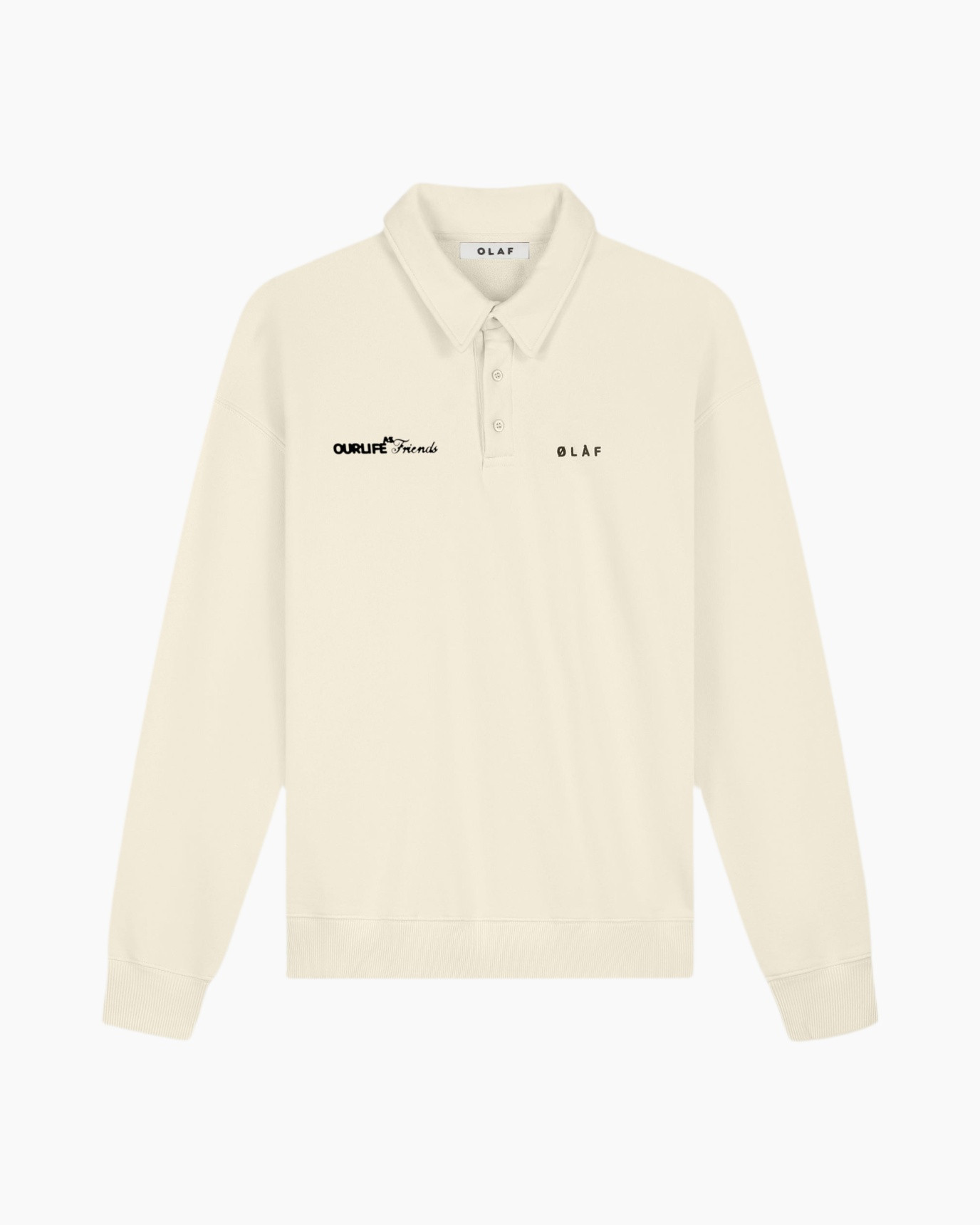 polo shirt, long sleeve, beige, embroidery, logo text