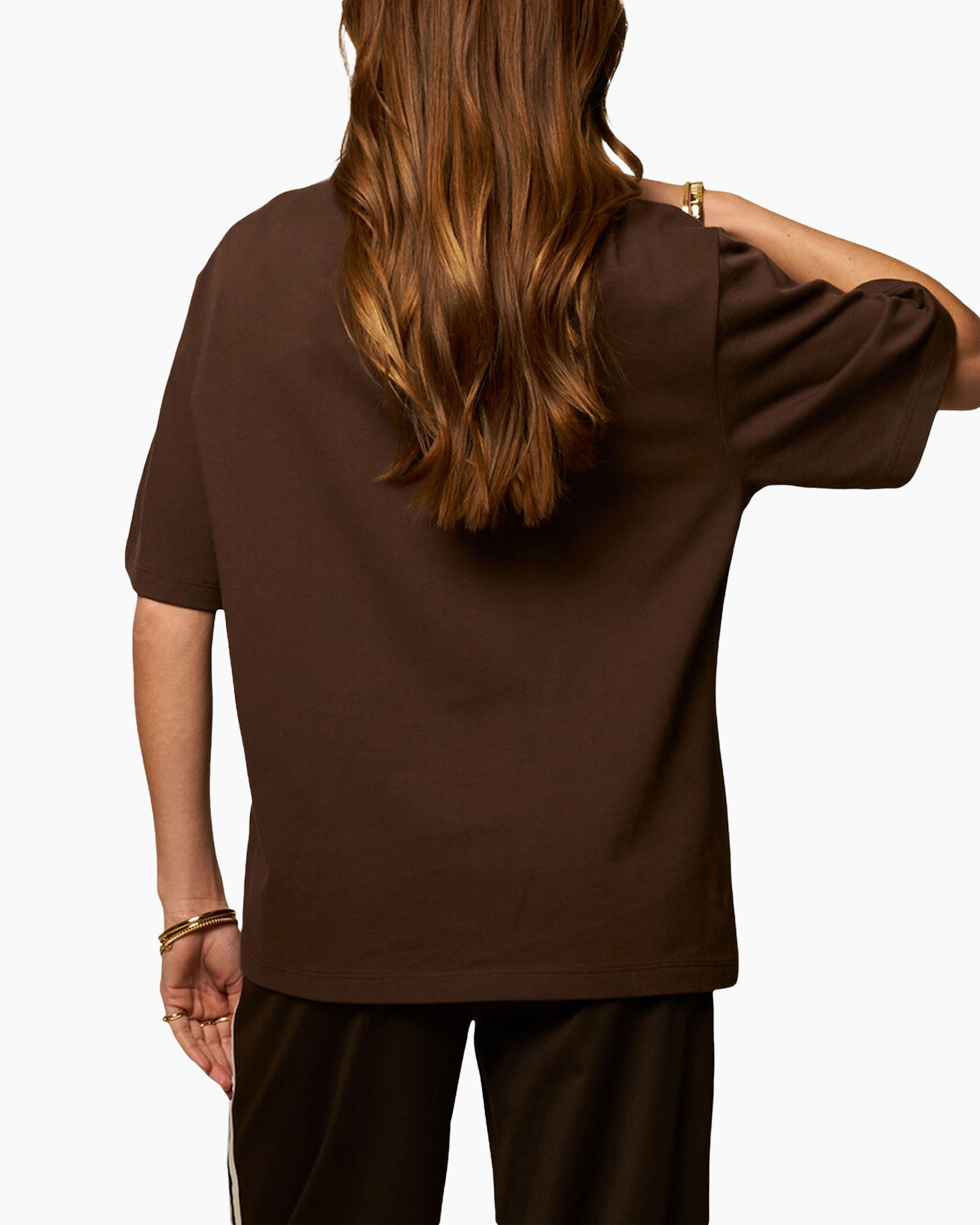 top, short-sleeve, brown, t-shirt, back view