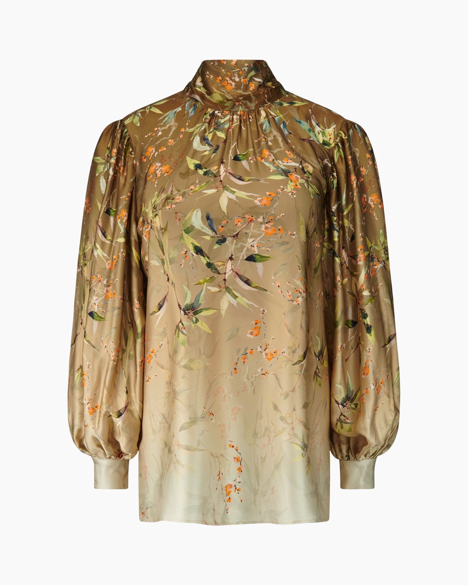 blouse, floral, printed, long-sleeve, high-neck