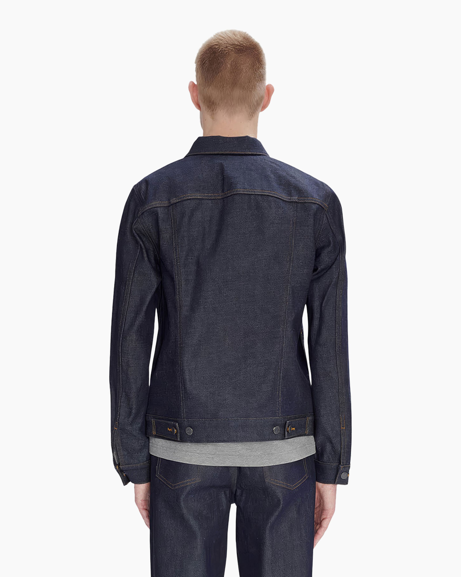 denim jacket, blue jacket, back view, jean jacket, casual wear