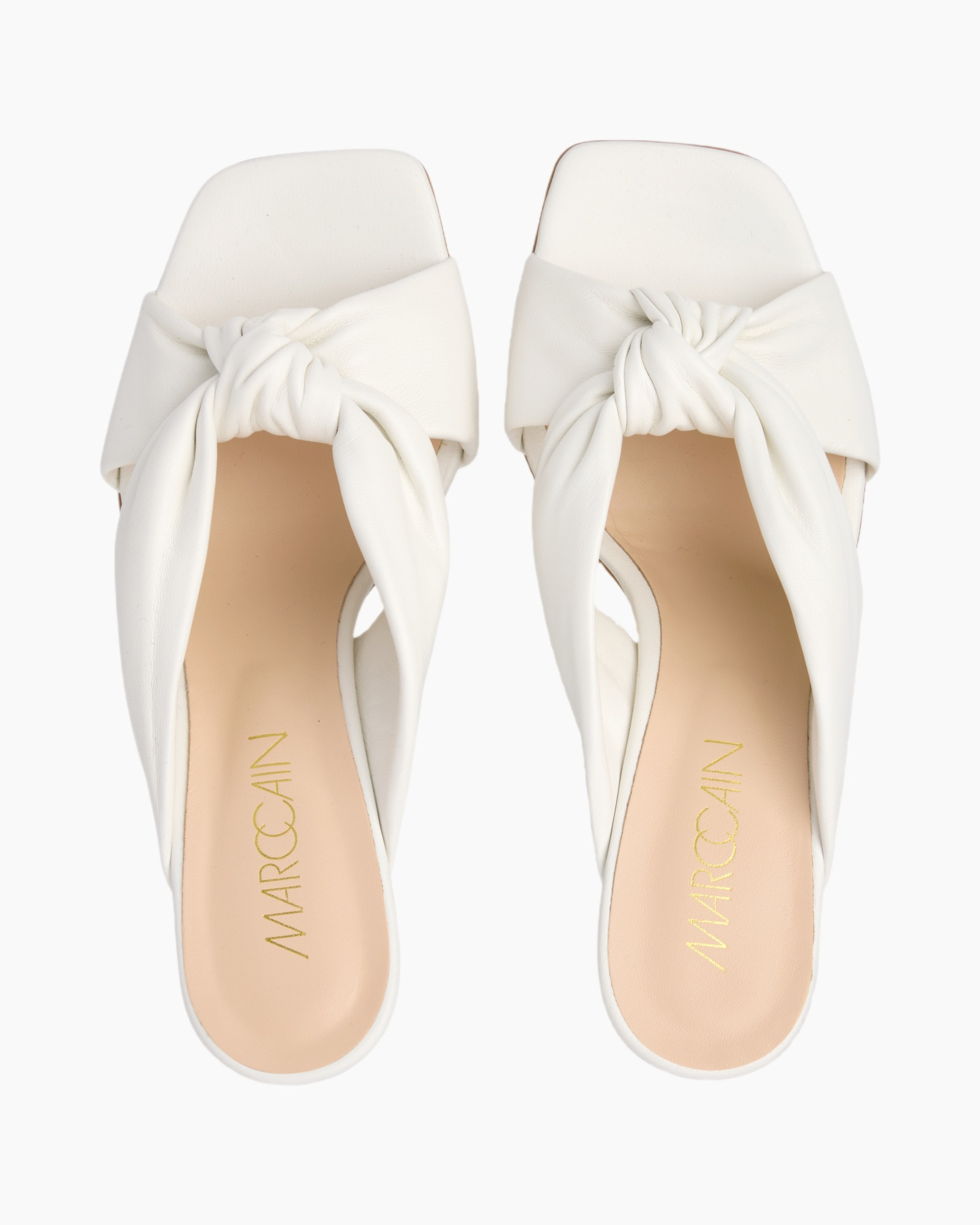 slides, mules, twist knot, white, leather