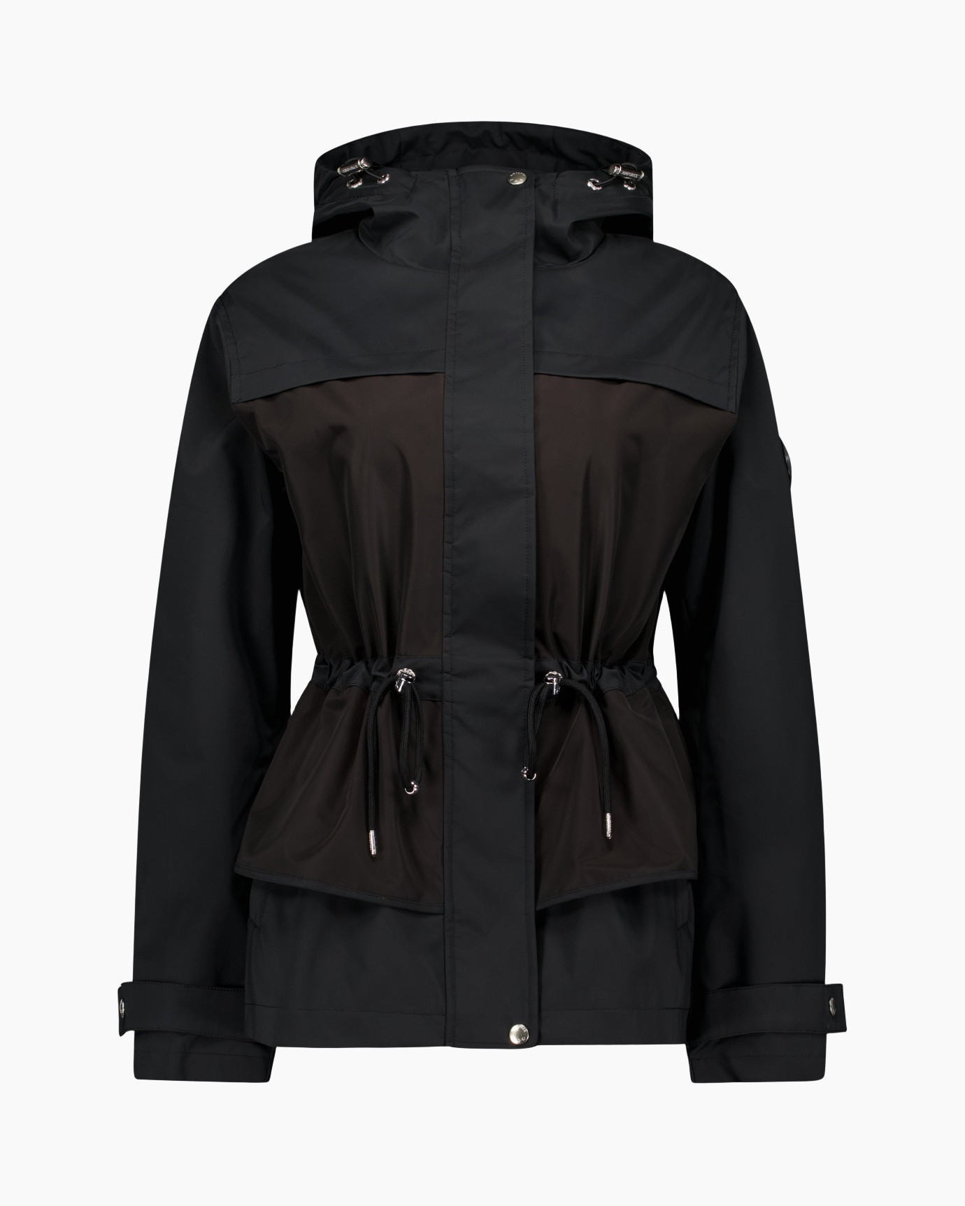 jacket, windbreaker, hooded, drawstring, two-tone
