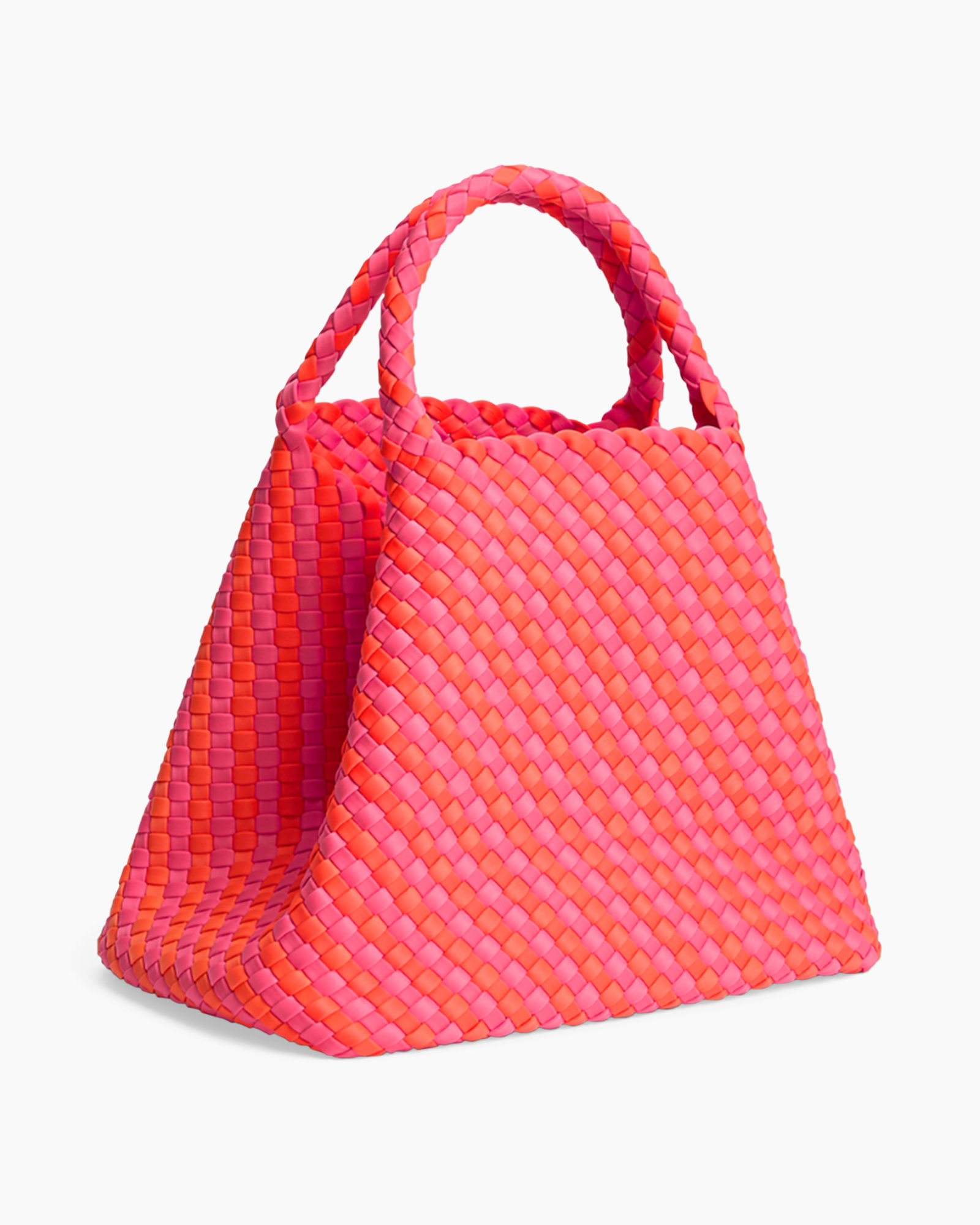 woven bag, pink bag, rope handle, drawstring, beach bag