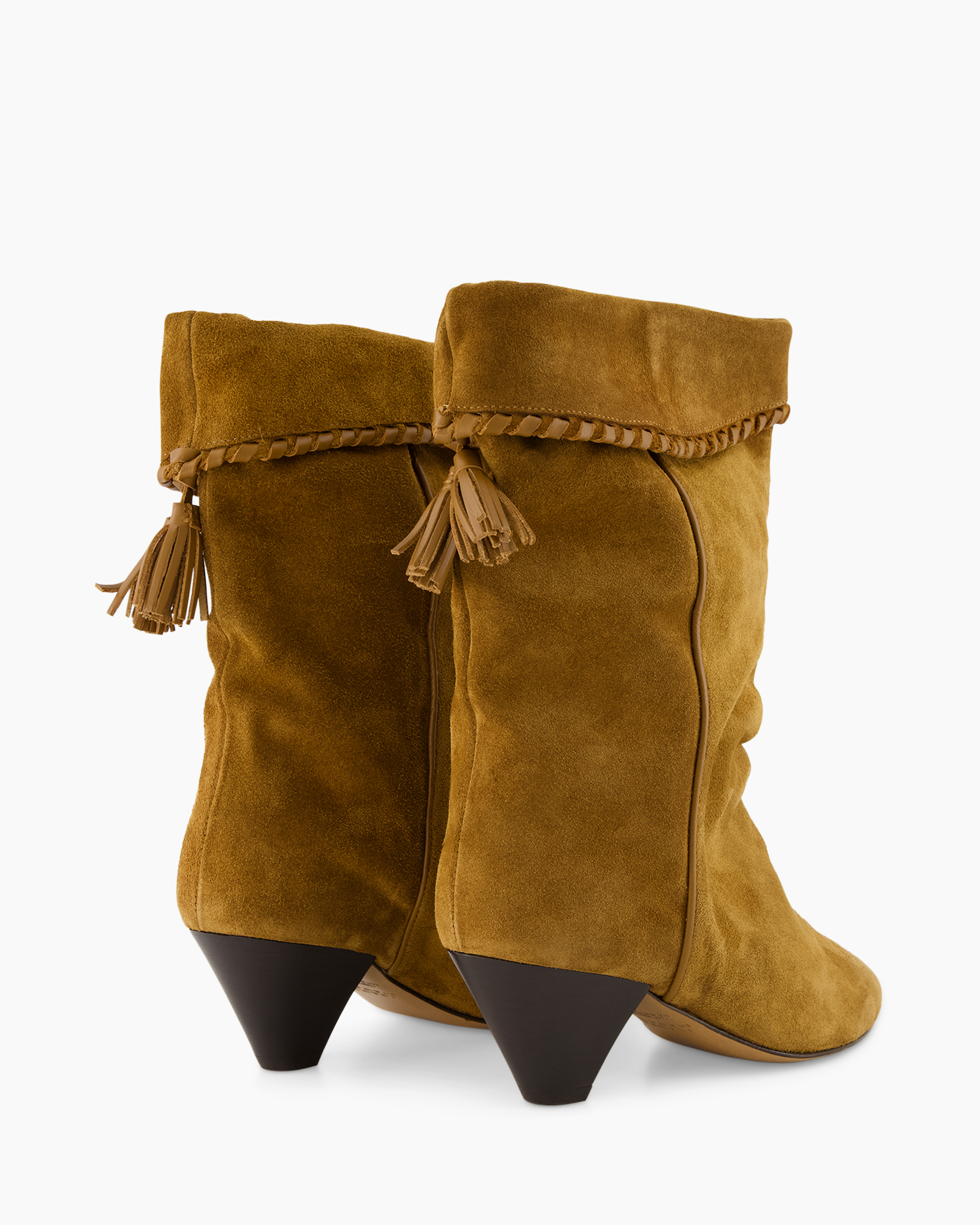 ankle boots, suede, tassel, mid heel, tan brown