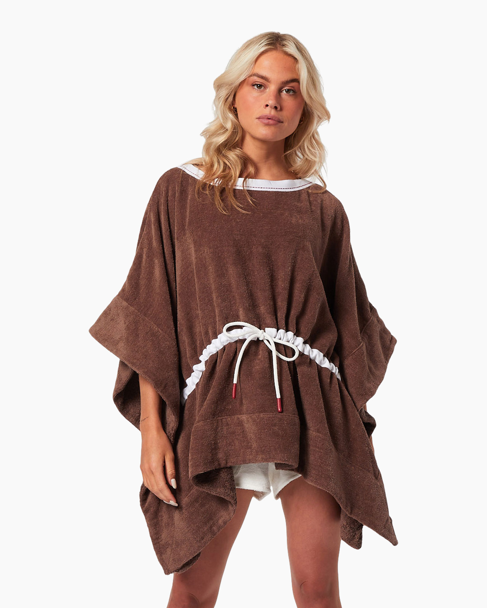 caftan, poncho, brown, tunic, drawstring belt