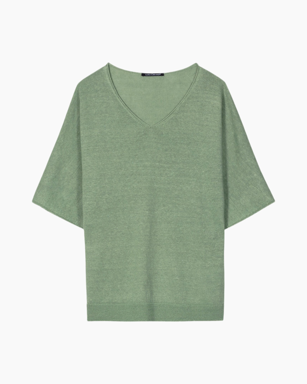 green, v-neck, short-sleeve, knit, pullover