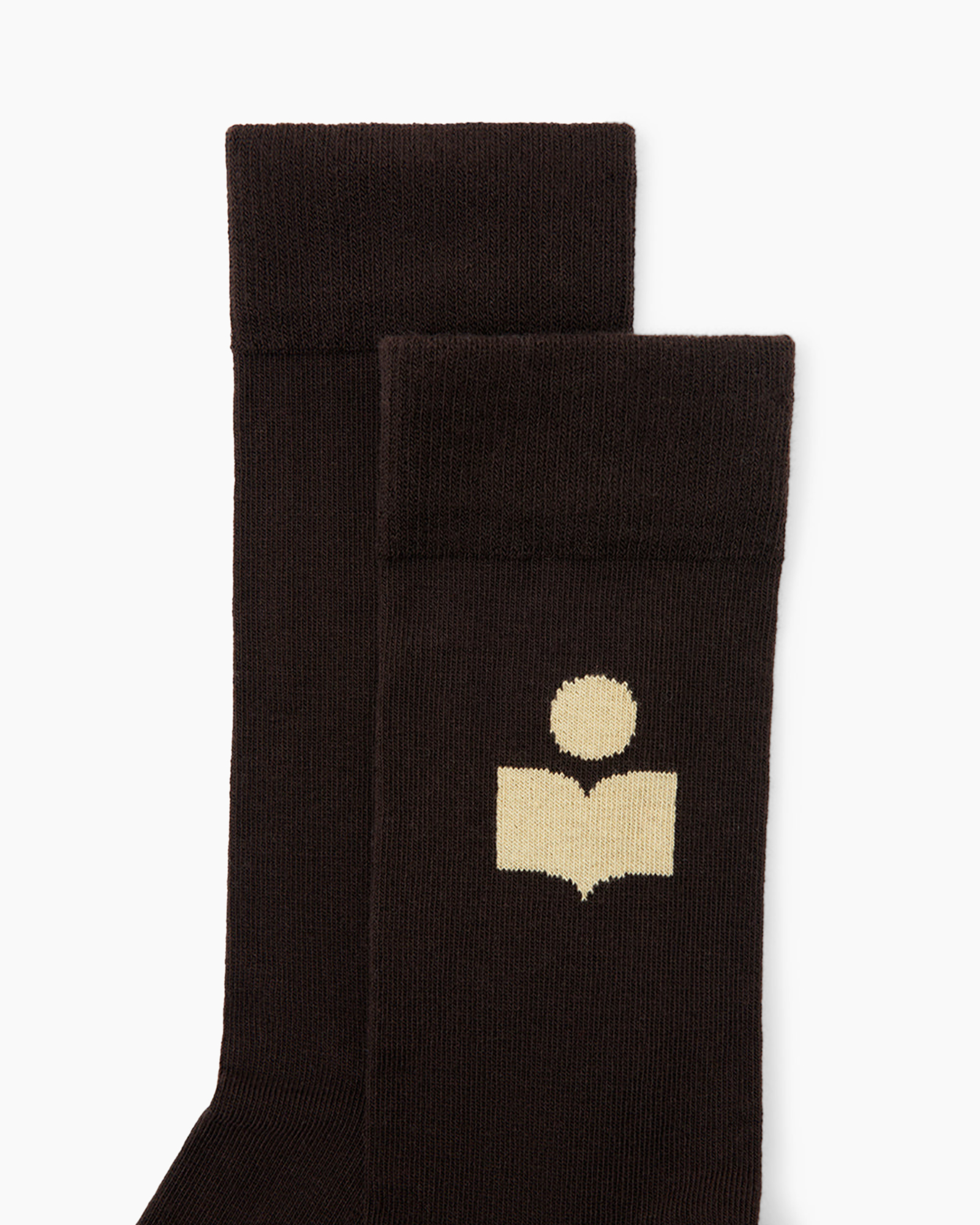 socks, crew, brown, logo, knit