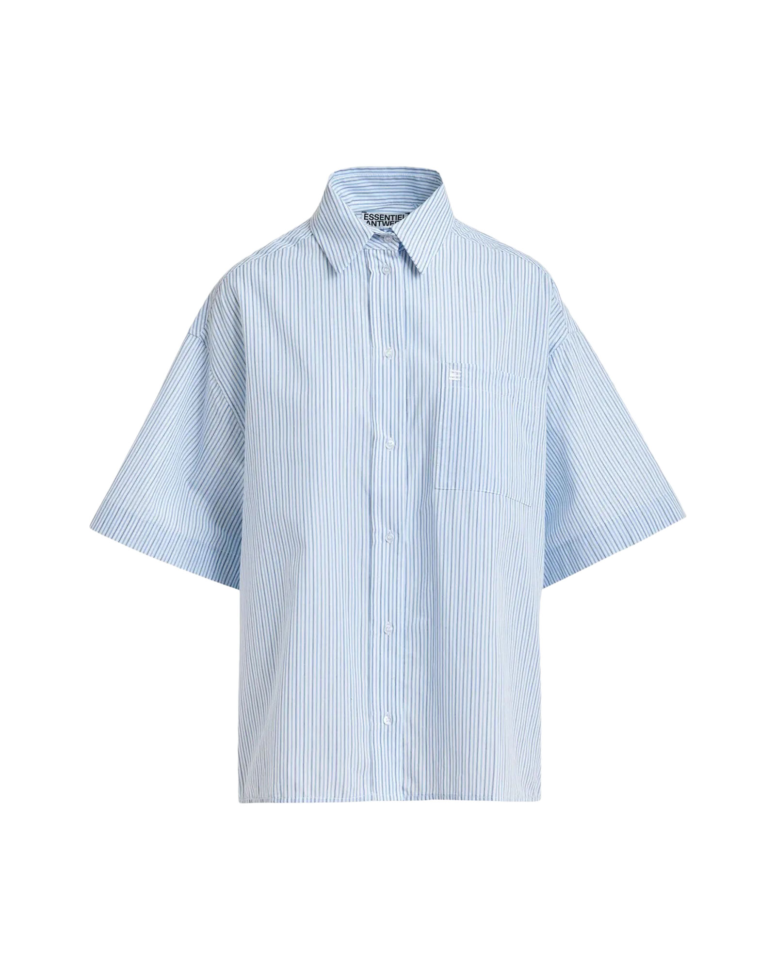 button-down, striped, short-sleeve, blue, pocket