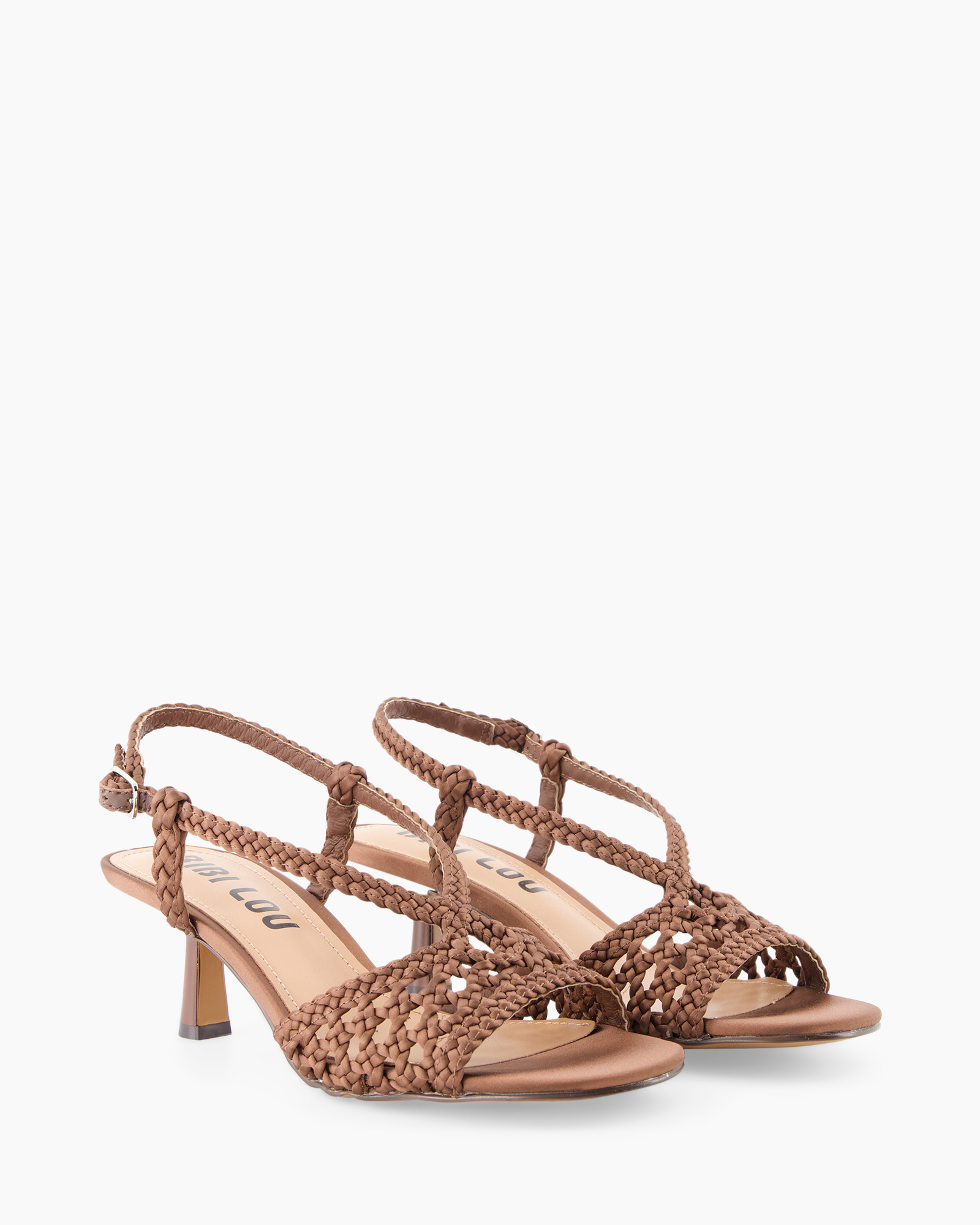 sandals, braided, heel, open toe, brown