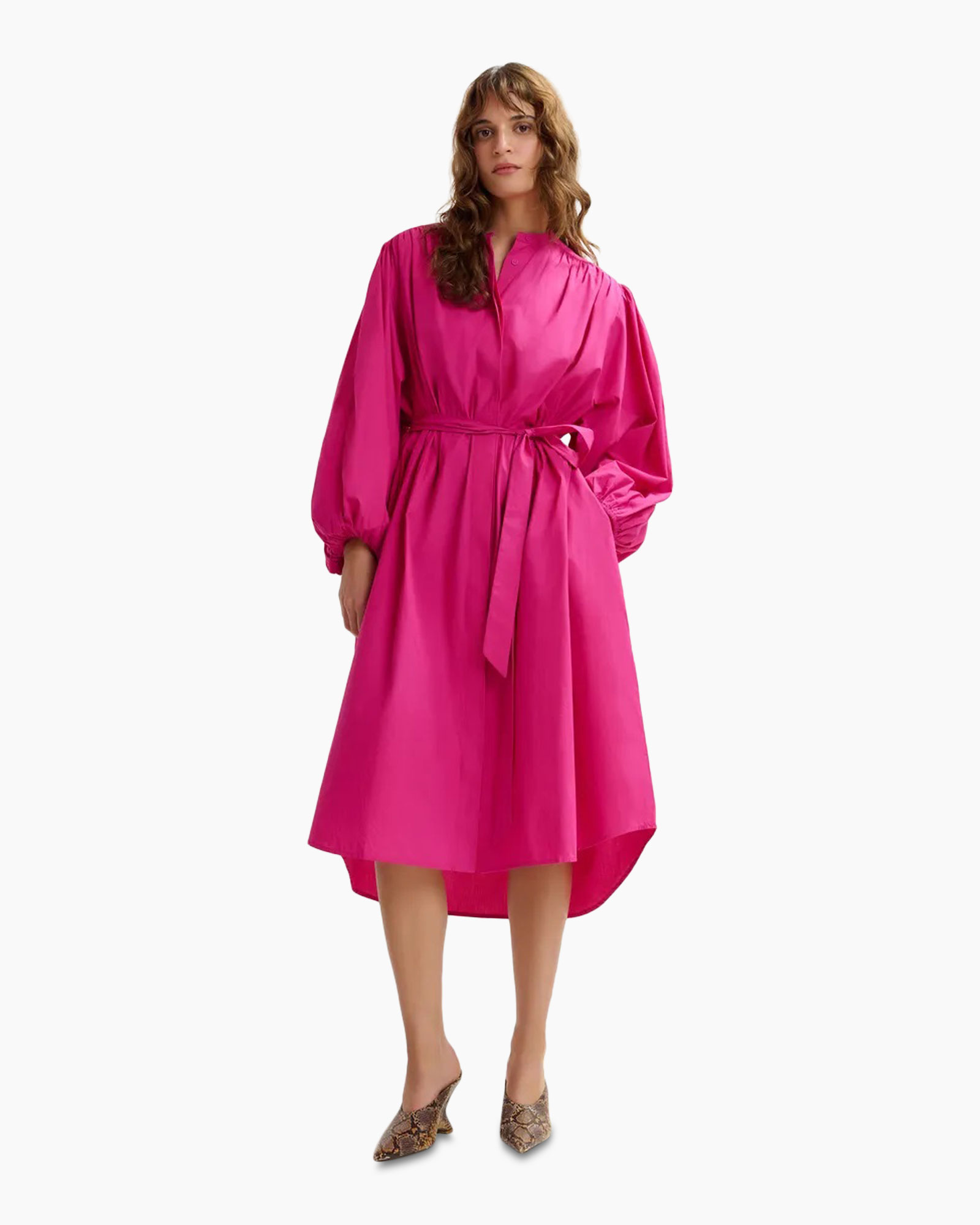 dress, pink, wrap dress, long sleeves, knee-length
