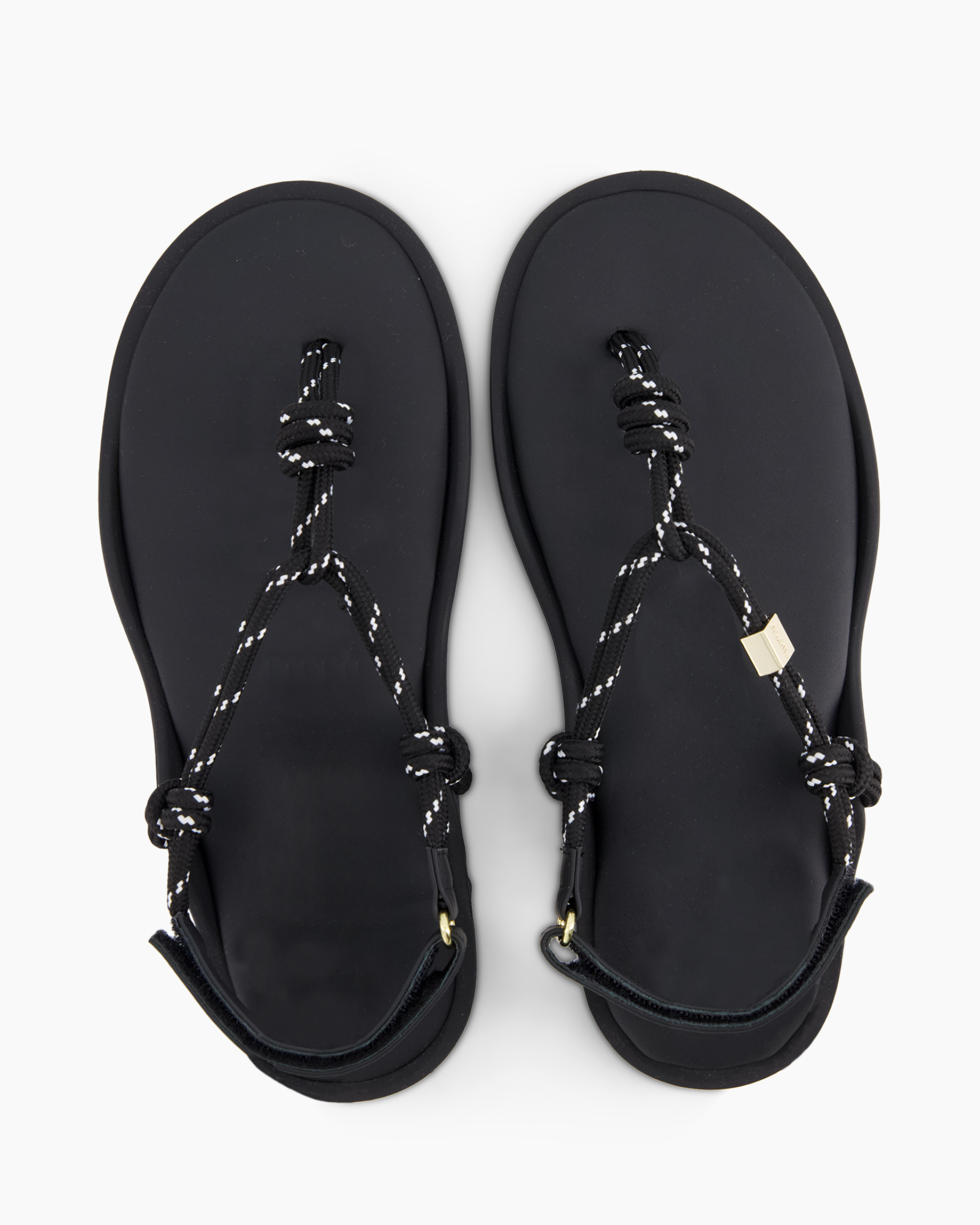 sandals, flat sandals, knotted straps, black, toe-loop sandals
