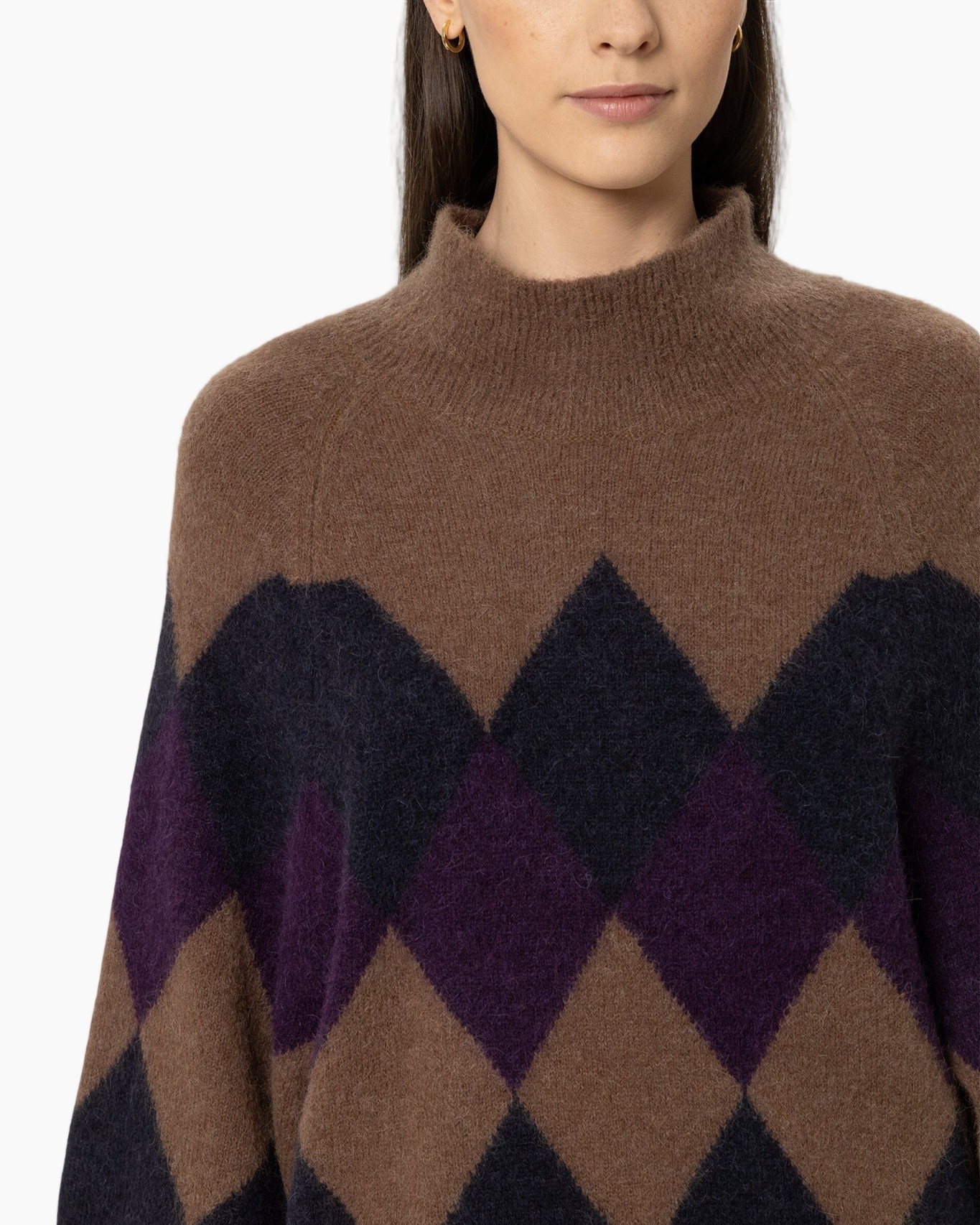 sweater, argyle, knit, brown, purple