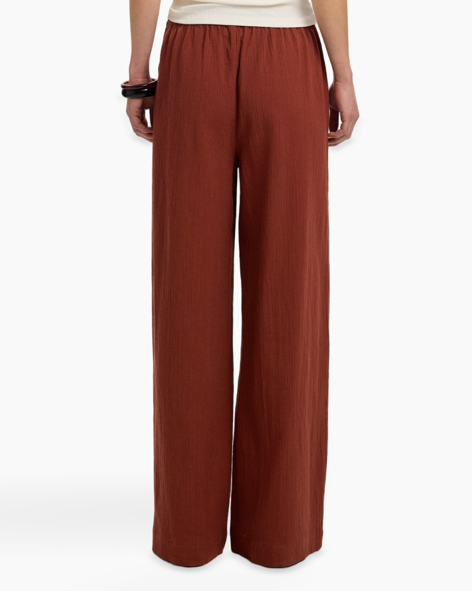 wide-leg, pants, brown, linen-like, elastic-waist