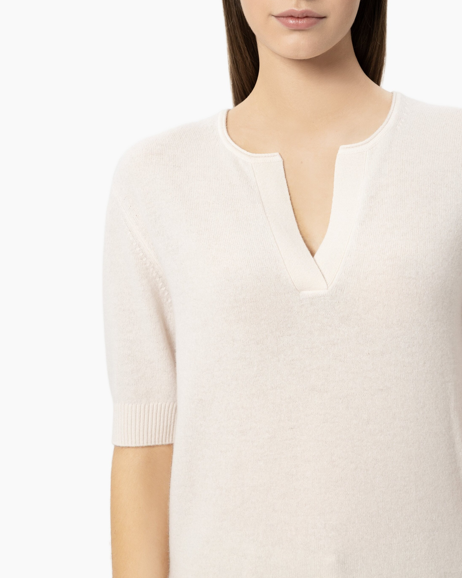 sweater, knit, cream, v-neck, short-sleeve